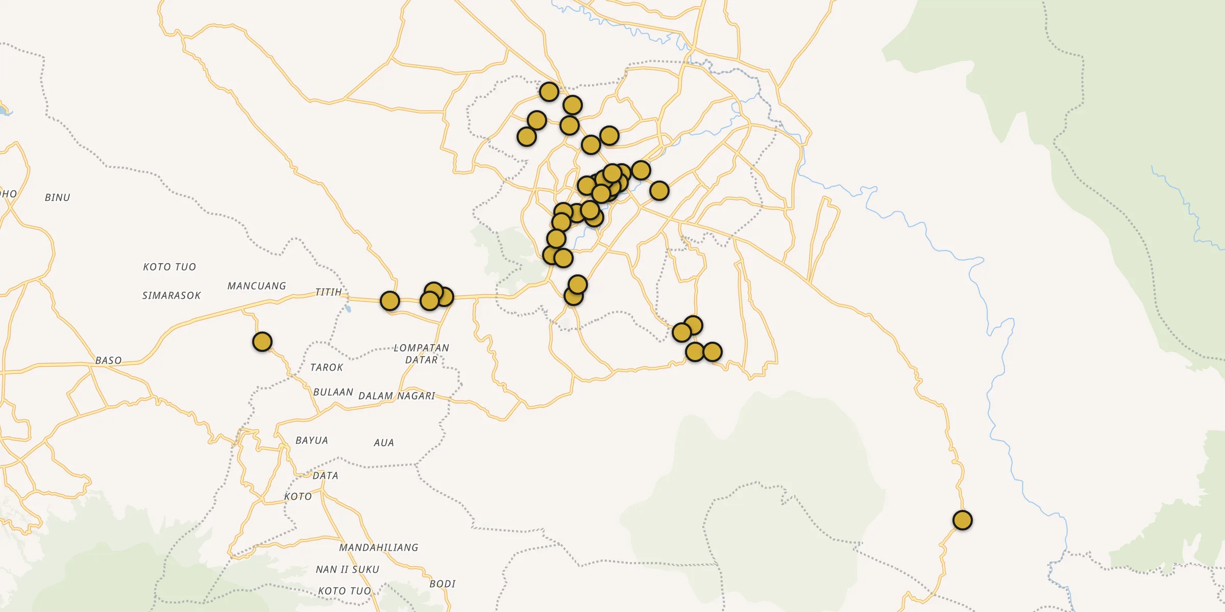 Plan des mosquées à Payakumbuh : cliquez sur un point pour voir la fiche