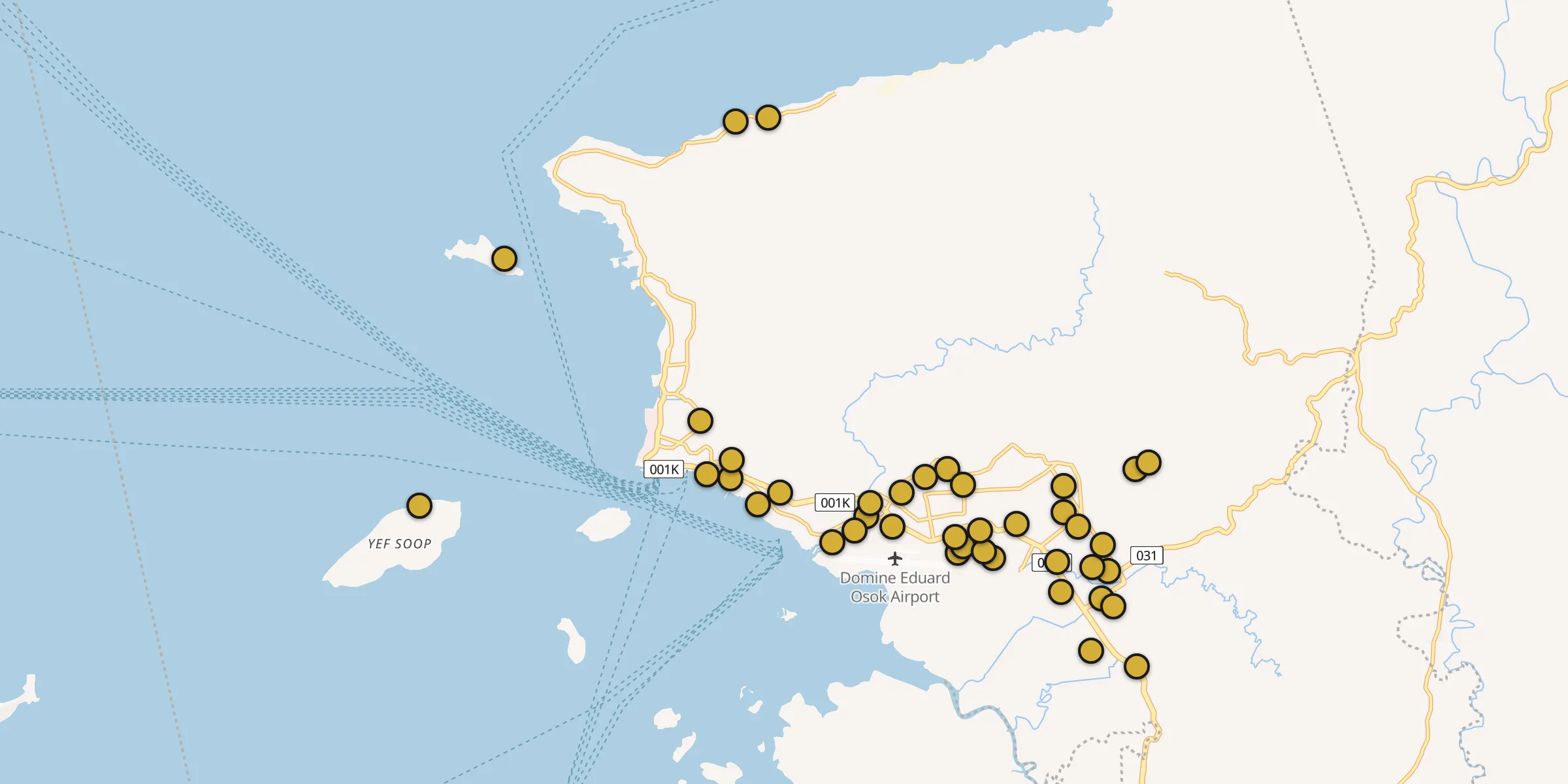 Plan des mosquées à Sorong : cliquez sur un point pour voir la fiche