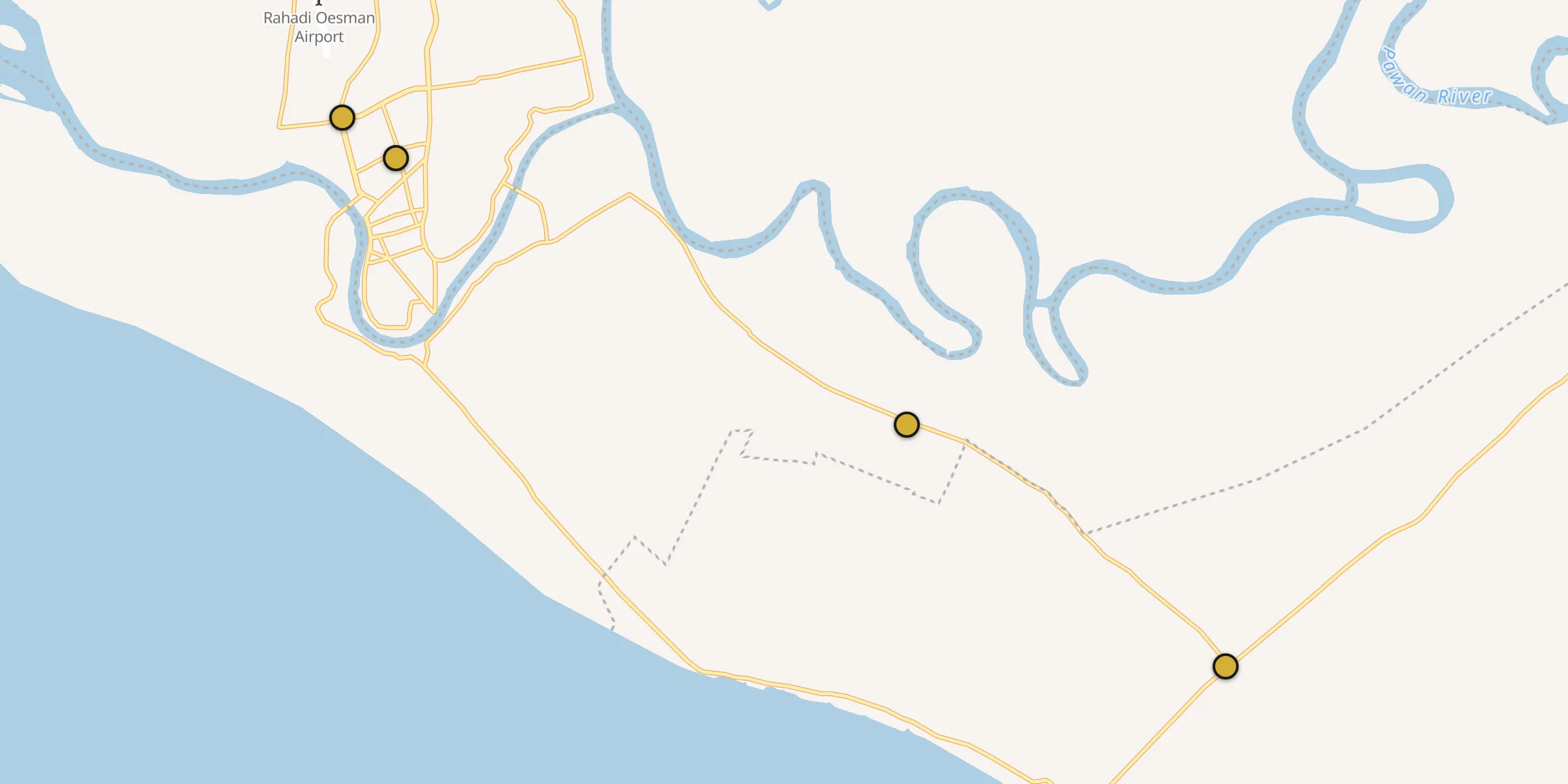 Plan des mosquées à Ketapang : cliquez sur un point pour voir la fiche