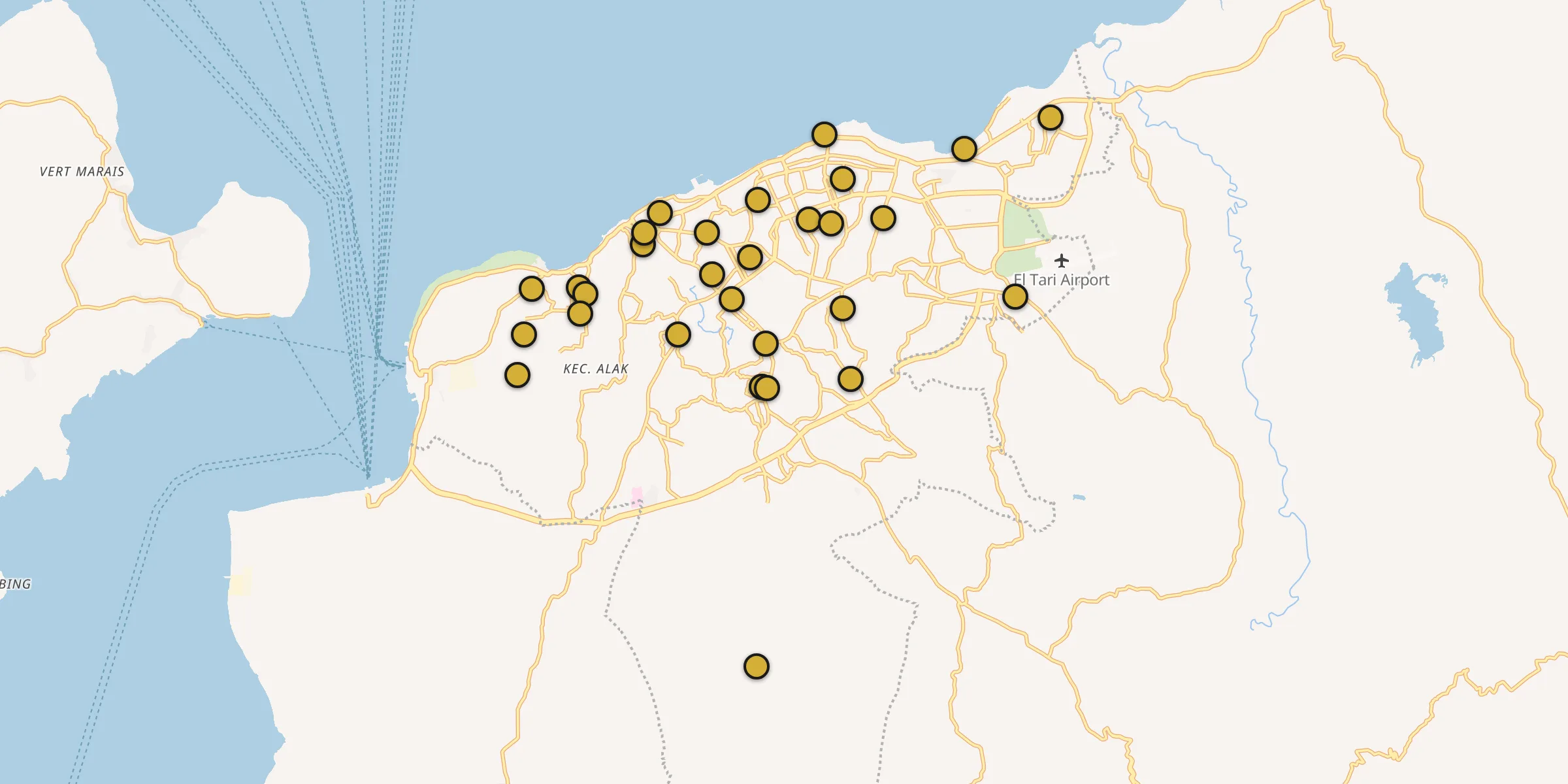 Plan des mosquées à Kupang : cliquez sur un point pour voir la fiche
