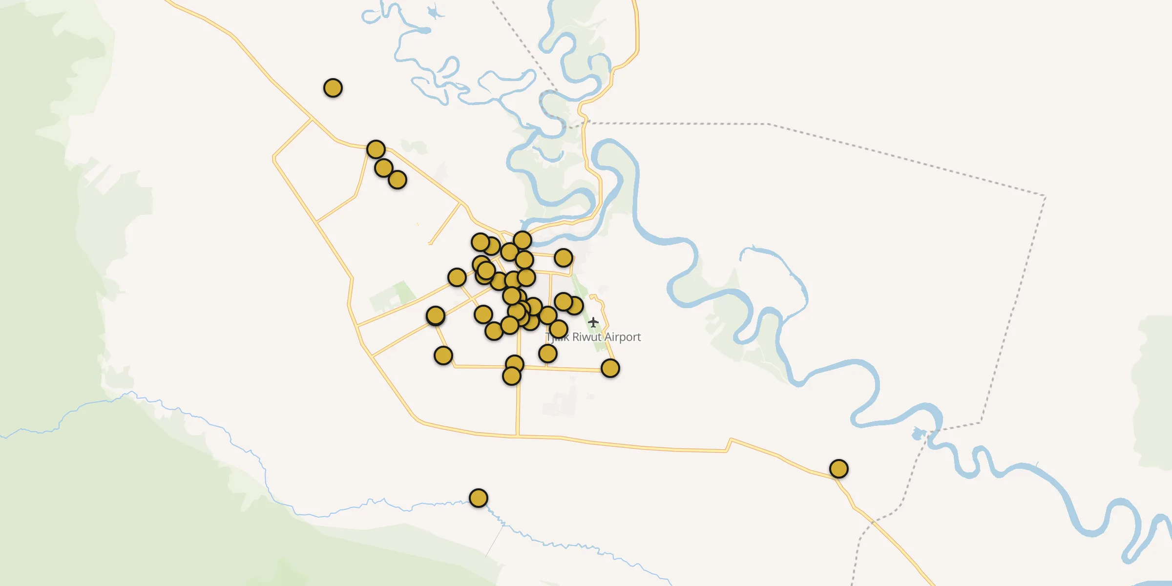Plan des mosquées à Palangkaraya : cliquez sur un point pour voir la fiche
