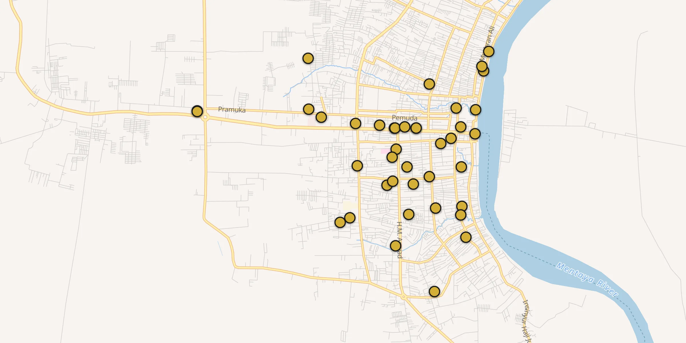 Plan des mosquées à Sampit : cliquez sur un point pour voir la fiche