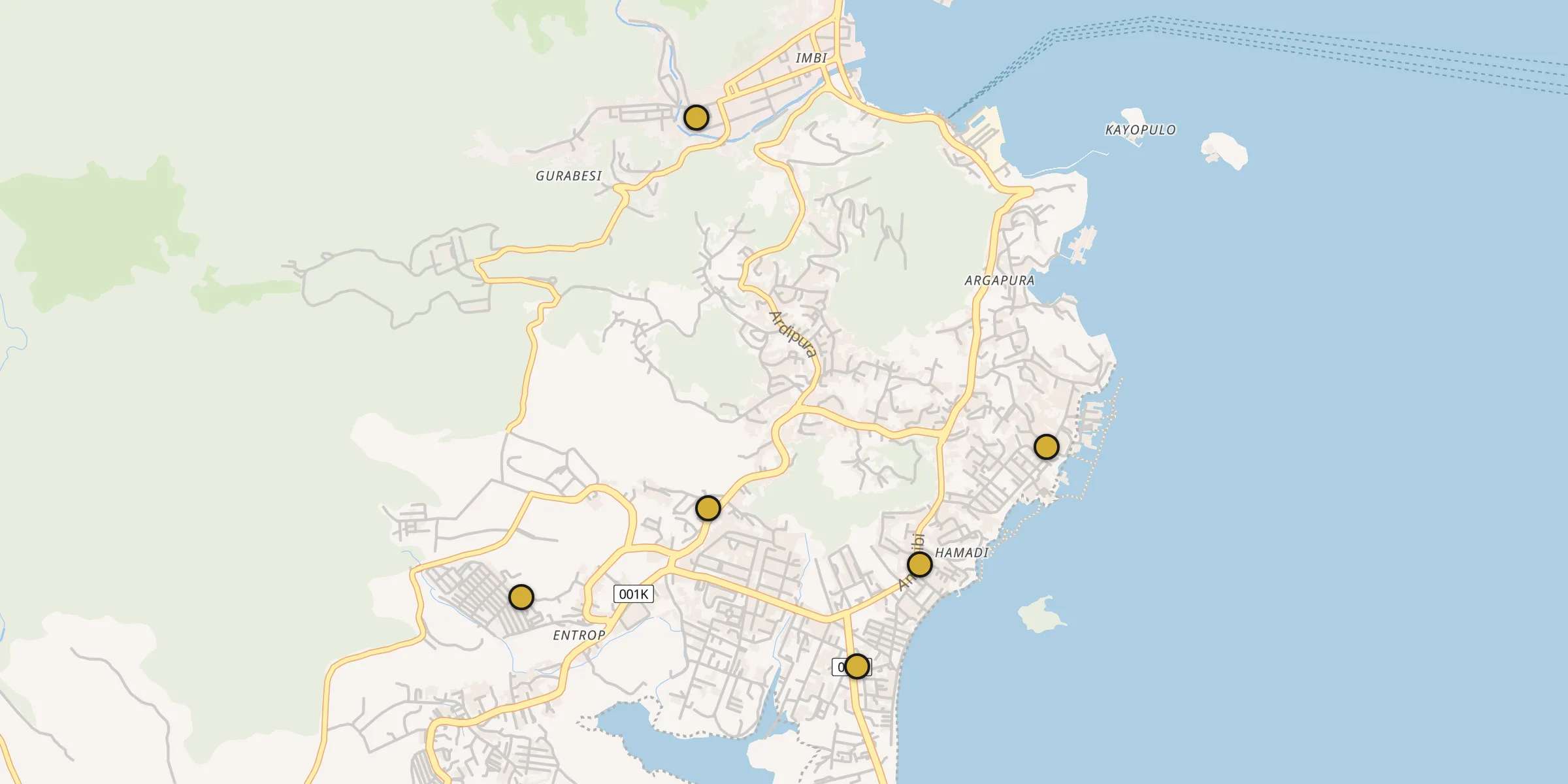 Plan des mosquées à Jayapura : cliquez sur un point pour voir la fiche