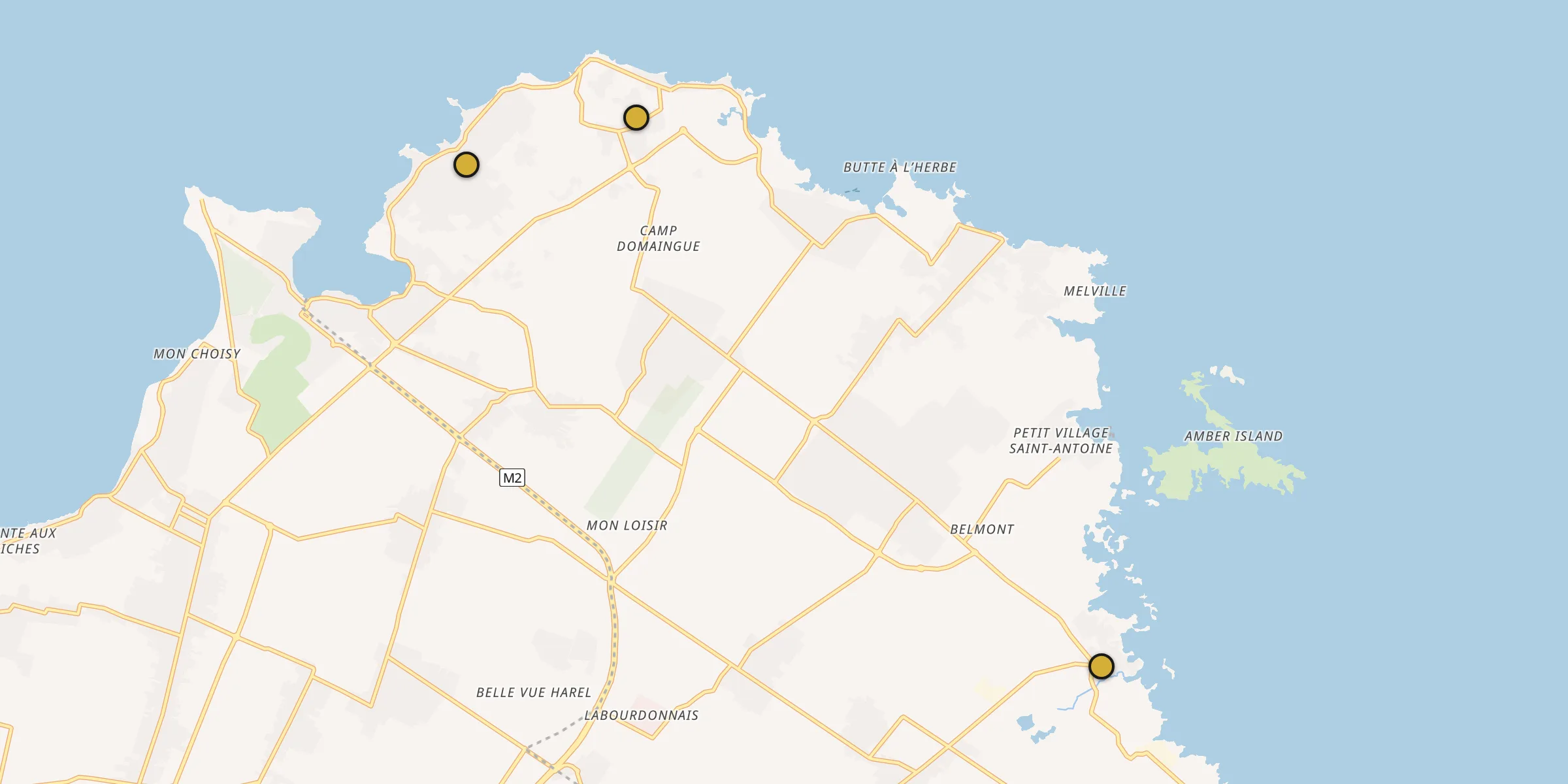Plan des mosquées à Goodlands : cliquez sur un point pour voir la fiche