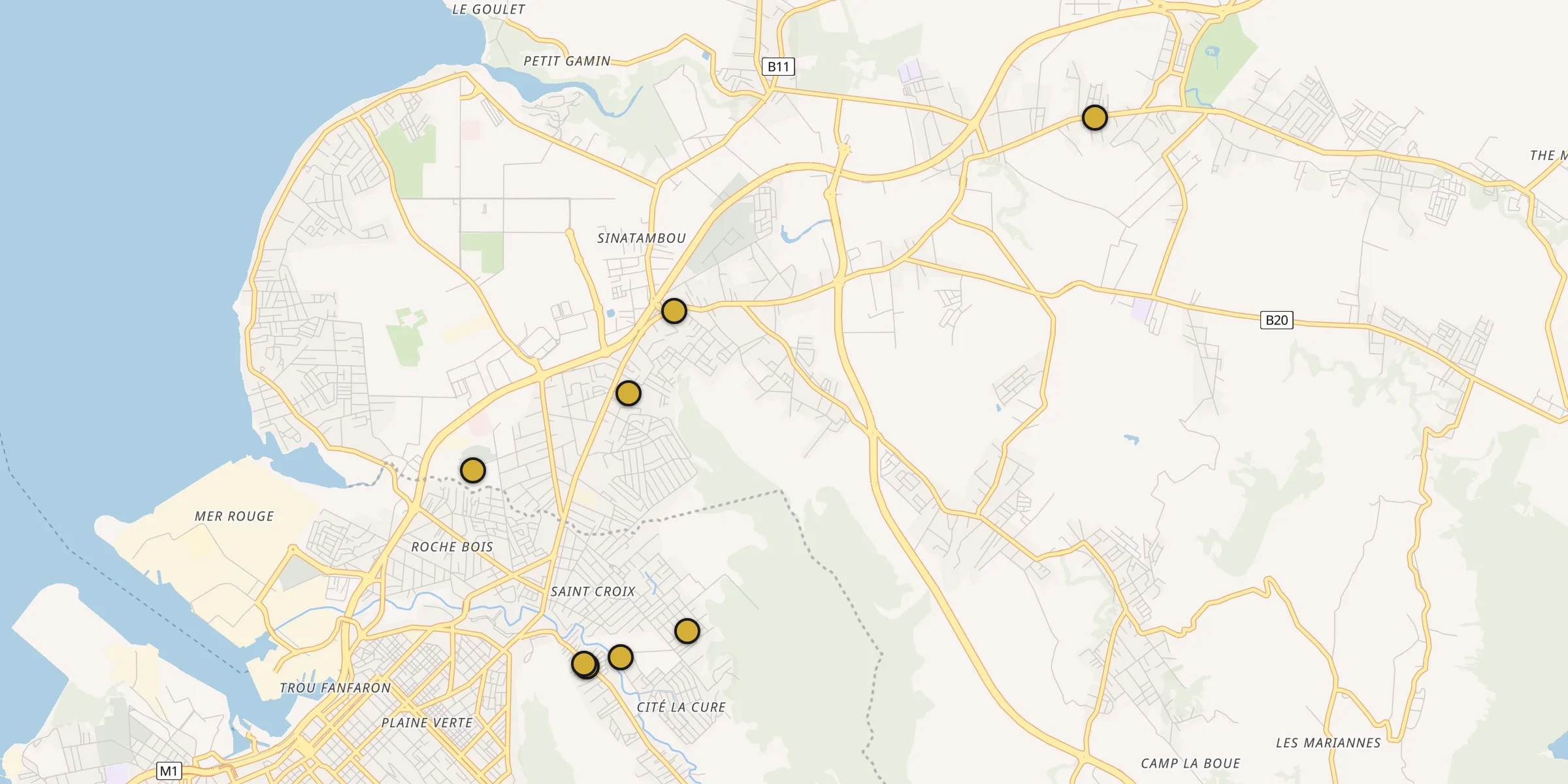 Plan des mosquées au Hochet : cliquez sur un point pour voir la fiche