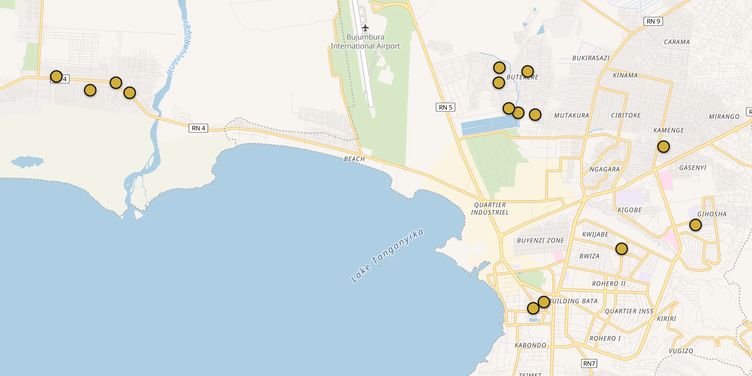 Carte des mosquées à Bujumbura