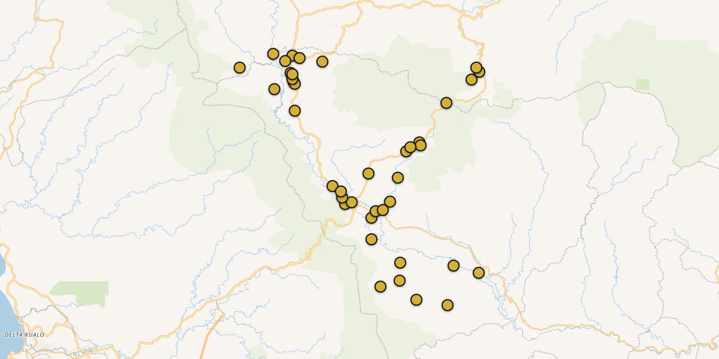 Plan des mosquées à Kepahiang : cliquez sur un point pour voir la fiche