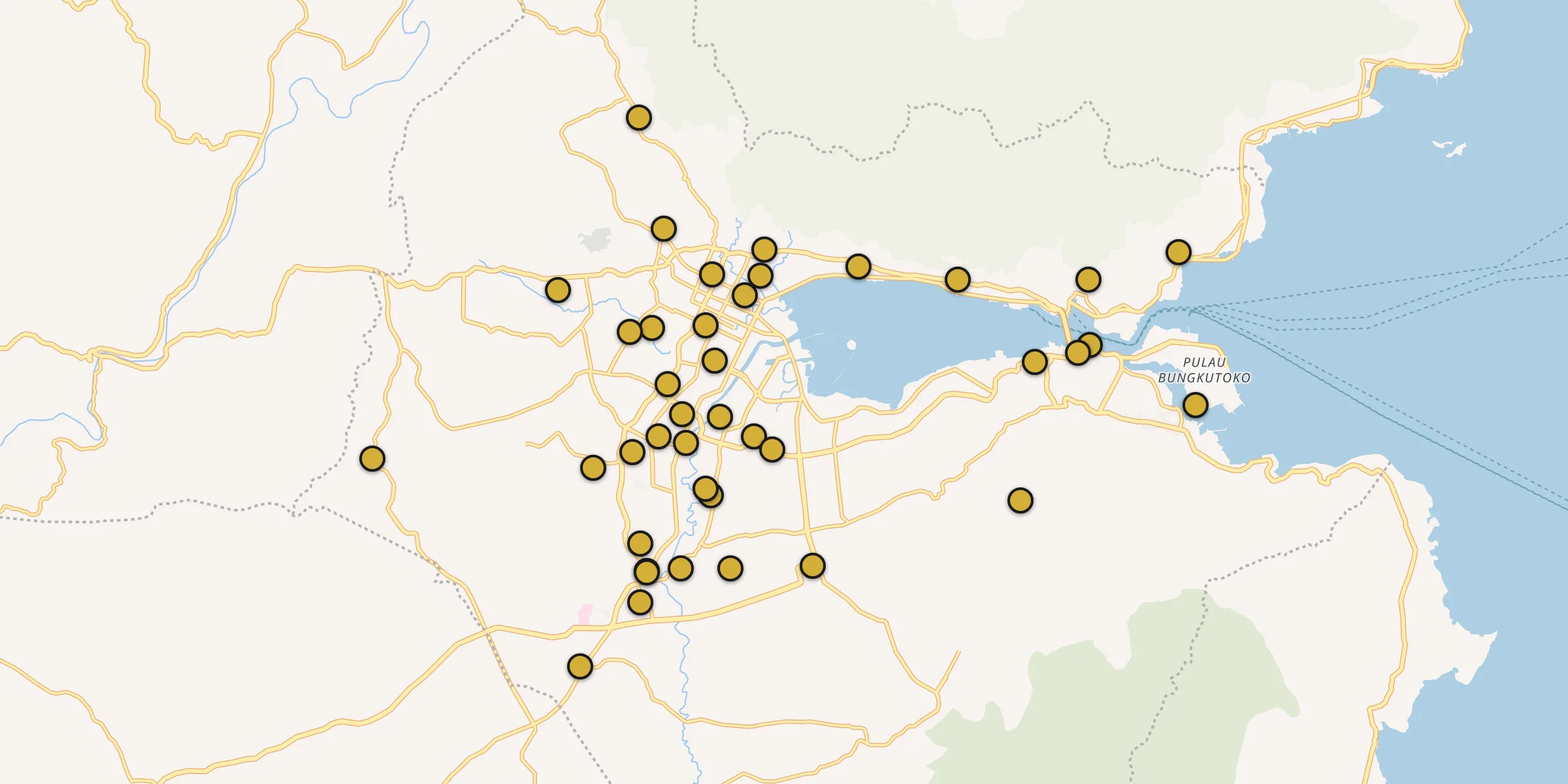 Plan des mosquées à Kendari : cliquez sur un point pour voir la fiche