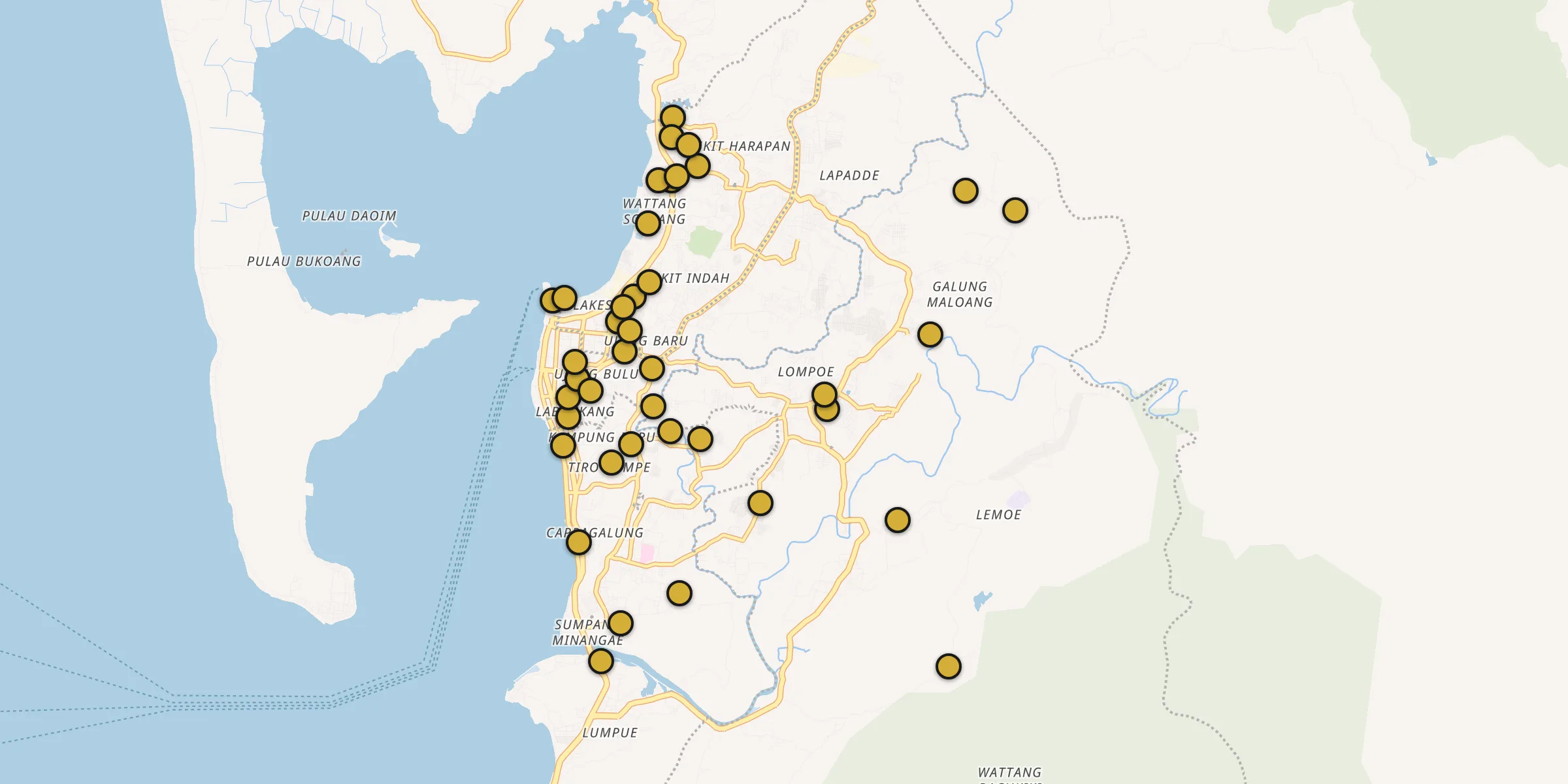 Plan des mosquées à Parepare : cliquez sur un point pour voir la fiche