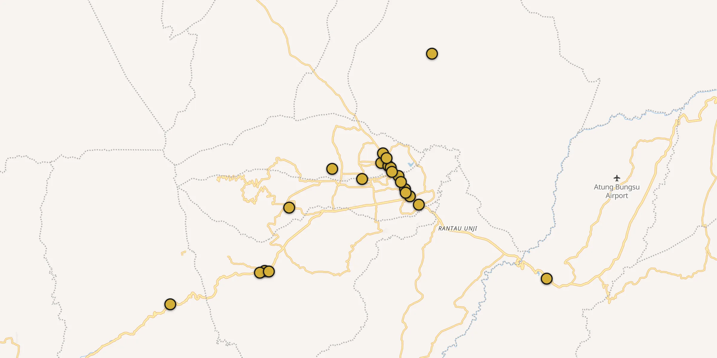 Plan des mosquées à Pagar Alam : cliquez sur un point pour voir la fiche