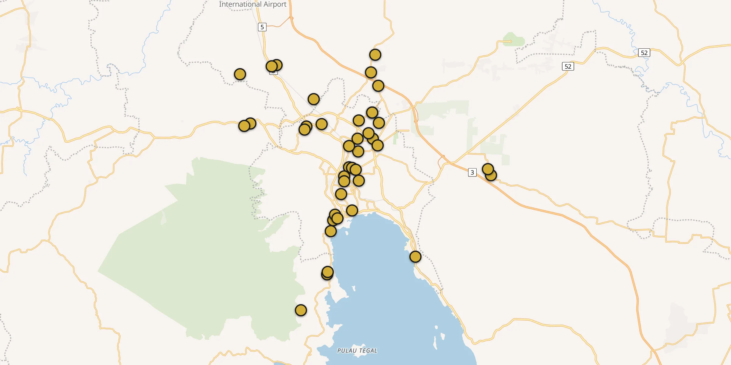 Plan des mosquées à Bandar Lampung : cliquez sur un point pour voir la fiche