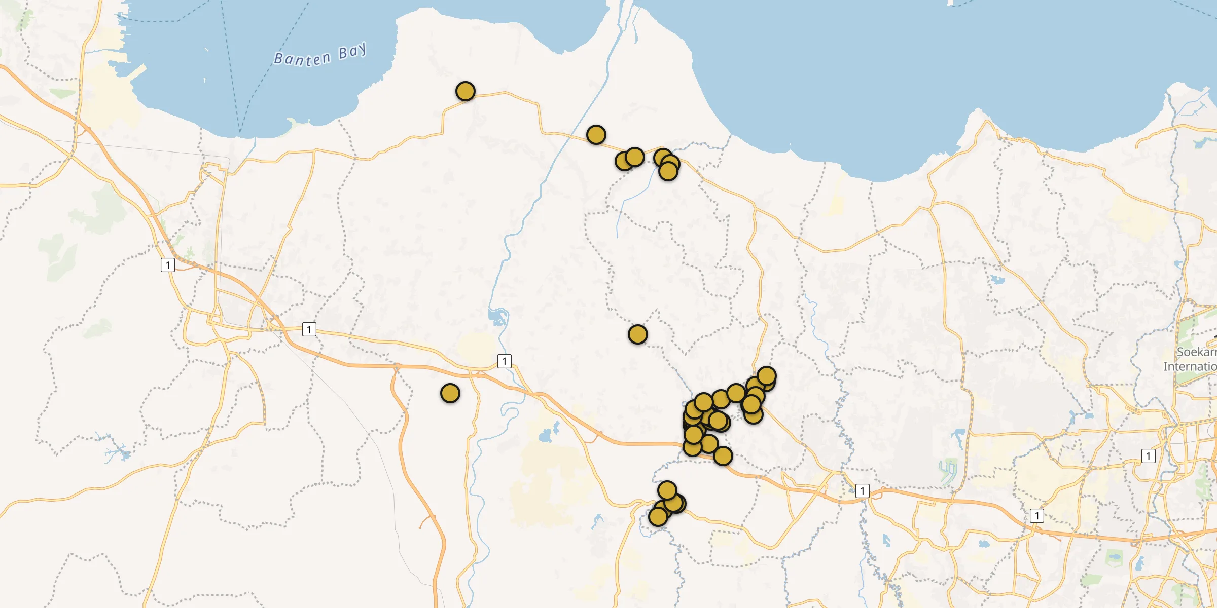 Plan des mosquées à Kresek : cliquez sur un point pour voir la fiche