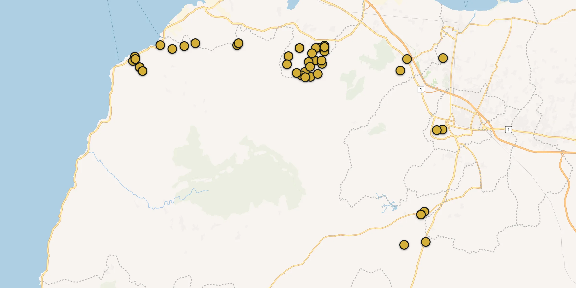 Plan des mosquées à Serang : cliquez sur un point pour voir la fiche