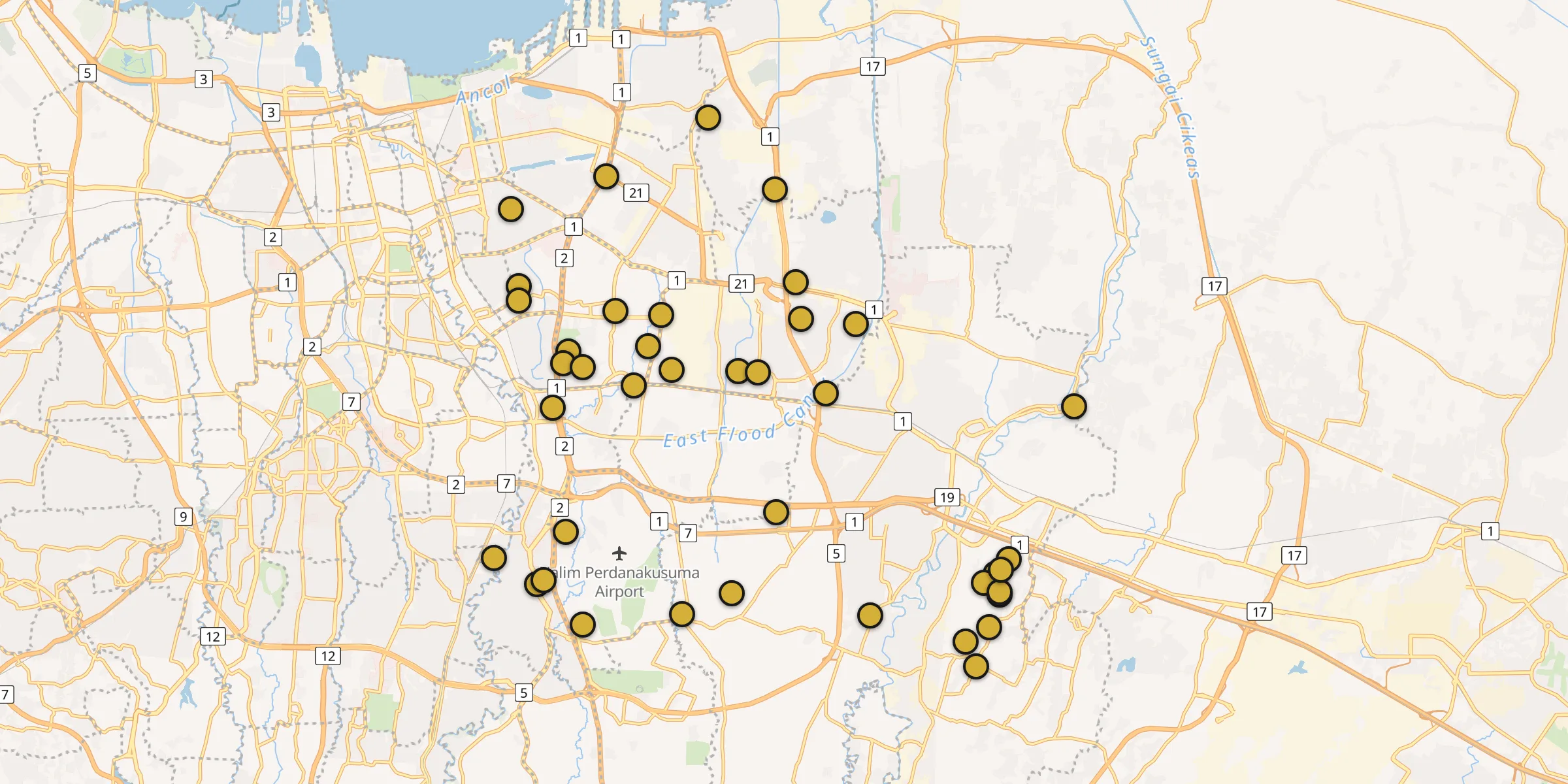 Carte des mosquées à Bekasi