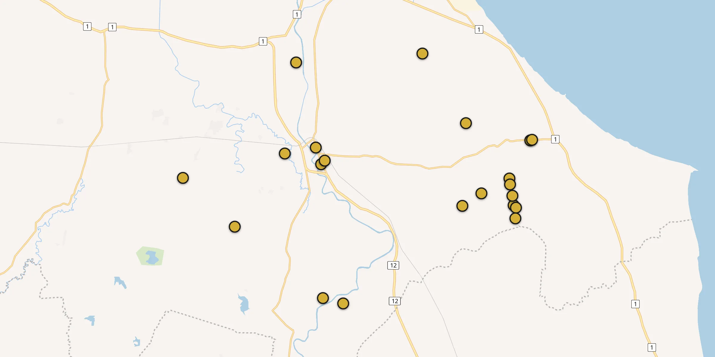 Plan des mosquées à Jatibarang : cliquez sur un point pour voir la fiche