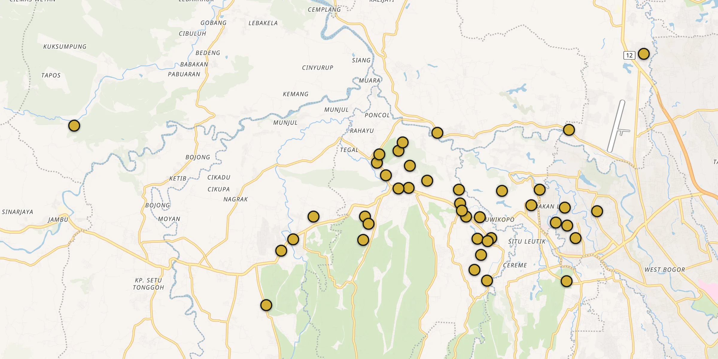 Plan des mosquées à Ciampea : cliquez sur un point pour voir la fiche