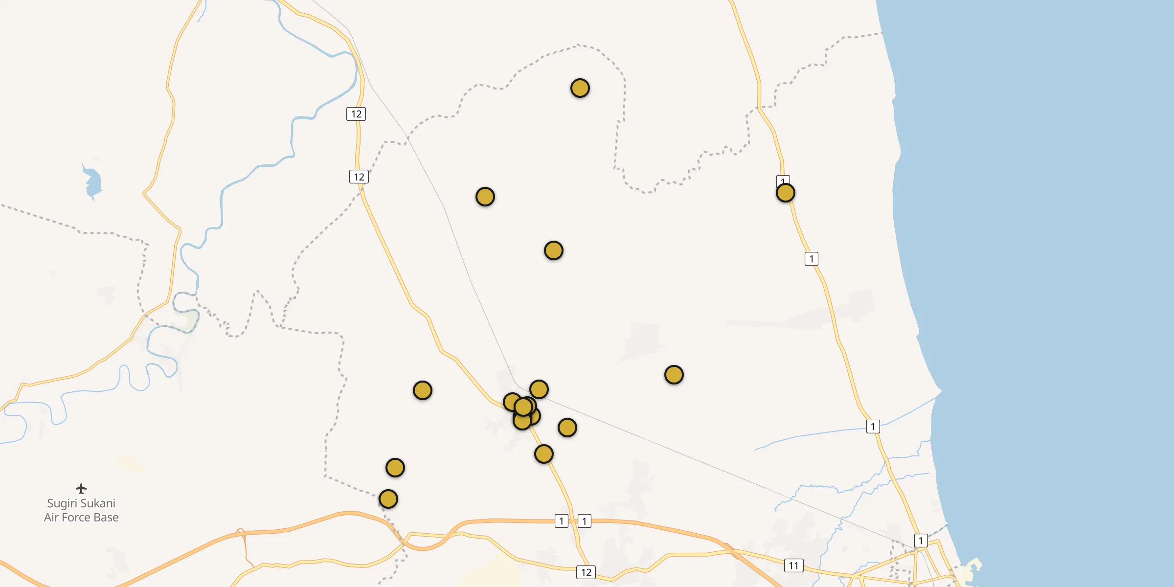 Plan des mosquées à Arjawinangun : cliquez sur un point pour voir la fiche