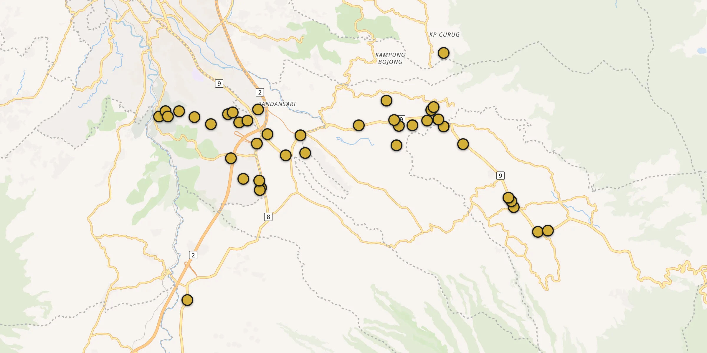 Plan des mosquées à Caringin : cliquez sur un point pour voir la fiche