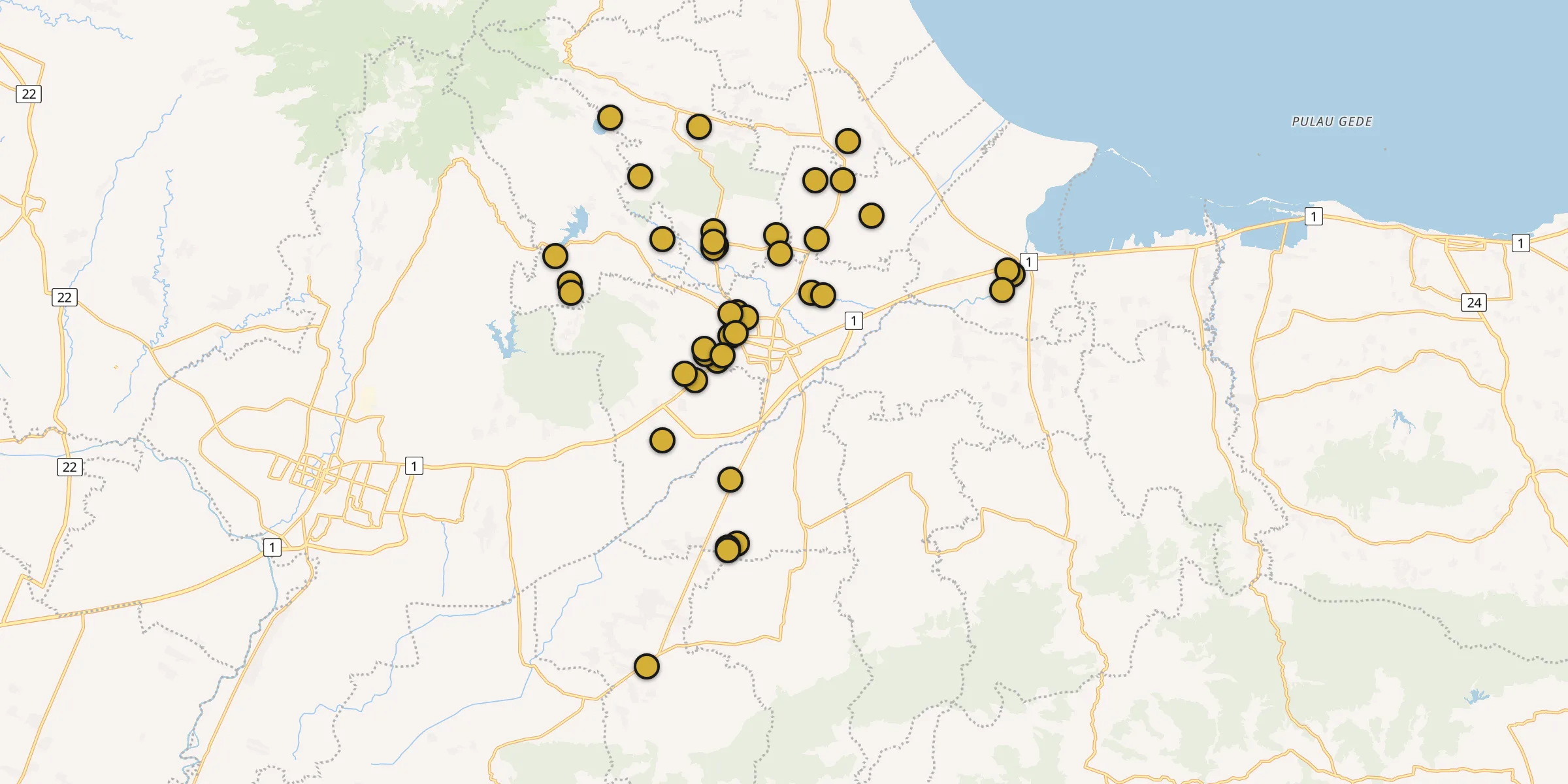 Plan des mosquées à Pati : cliquez sur un point pour voir la fiche