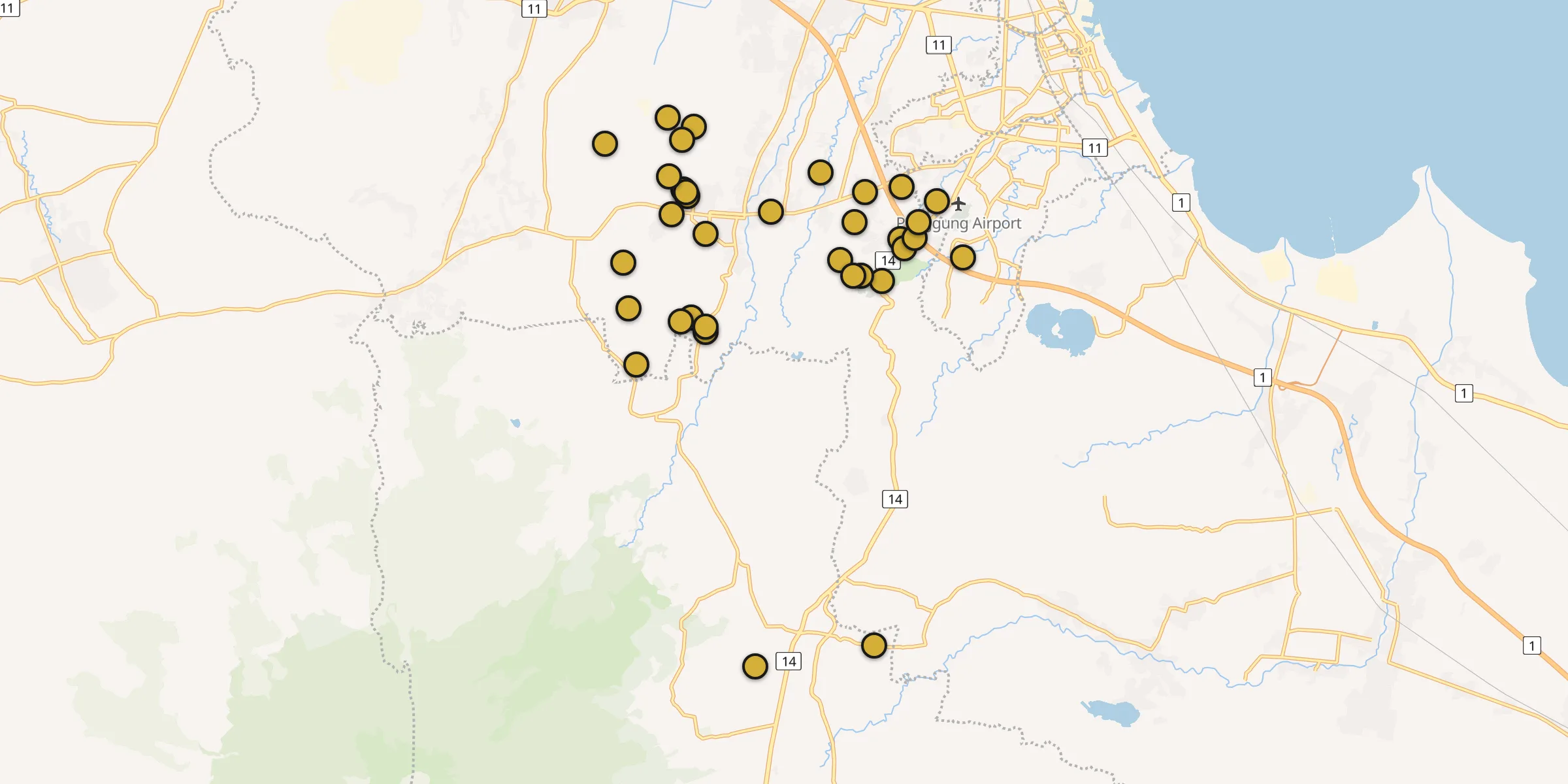 Plan des mosquées à Sumber : cliquez sur un point pour voir la fiche