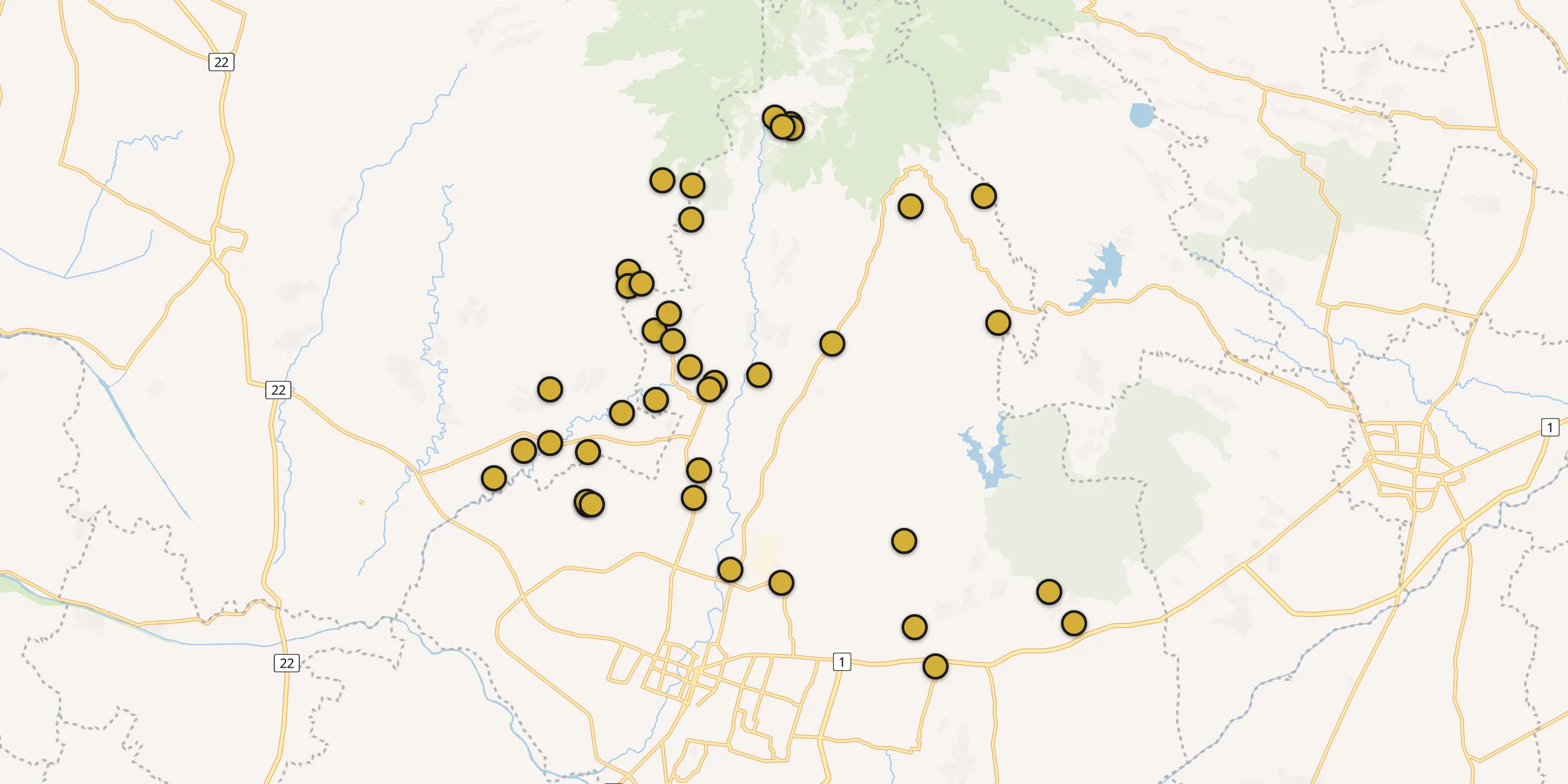 Plan des mosquées à Baekrajan : cliquez sur un point pour voir la fiche