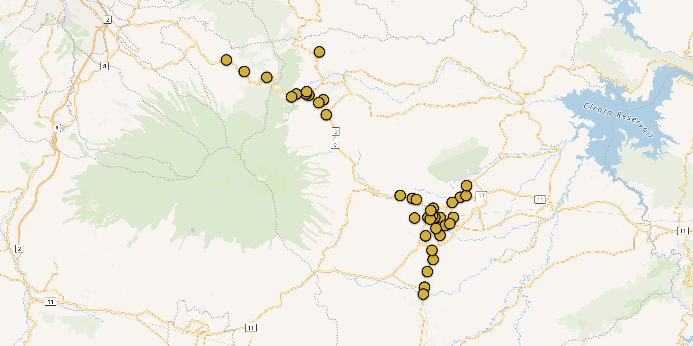 Plan des mosquées à Kabupaten de Cianjur : cliquez sur un point pour voir la fiche