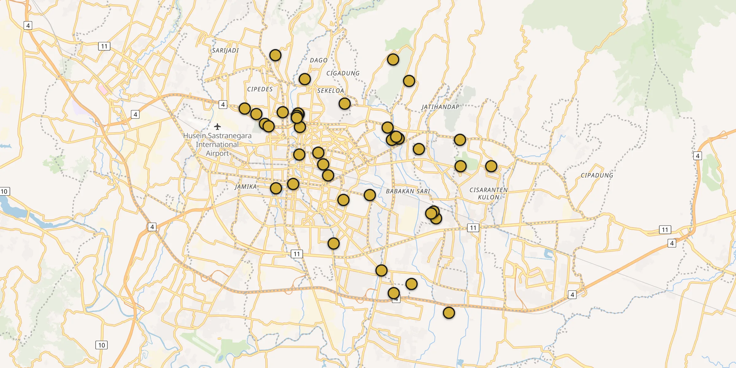 Carte des mosquées à Bandung