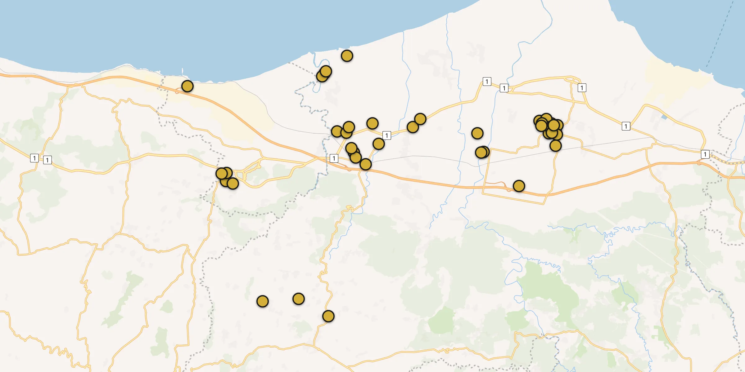 Plan des mosquées à Weleri : cliquez sur un point pour voir la fiche