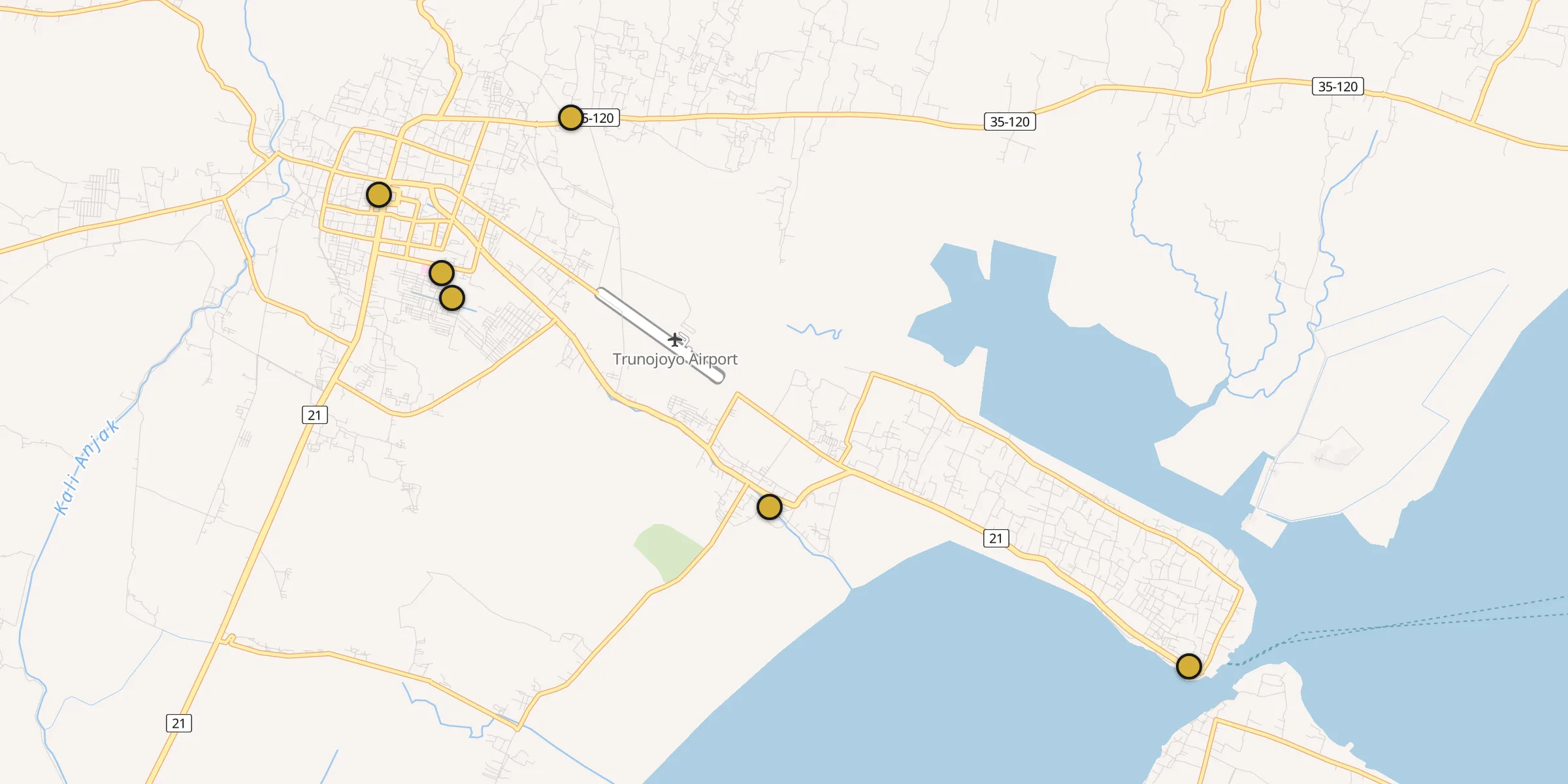 Plan des mosquées à Kota Sumenep : cliquez sur un point pour voir la fiche