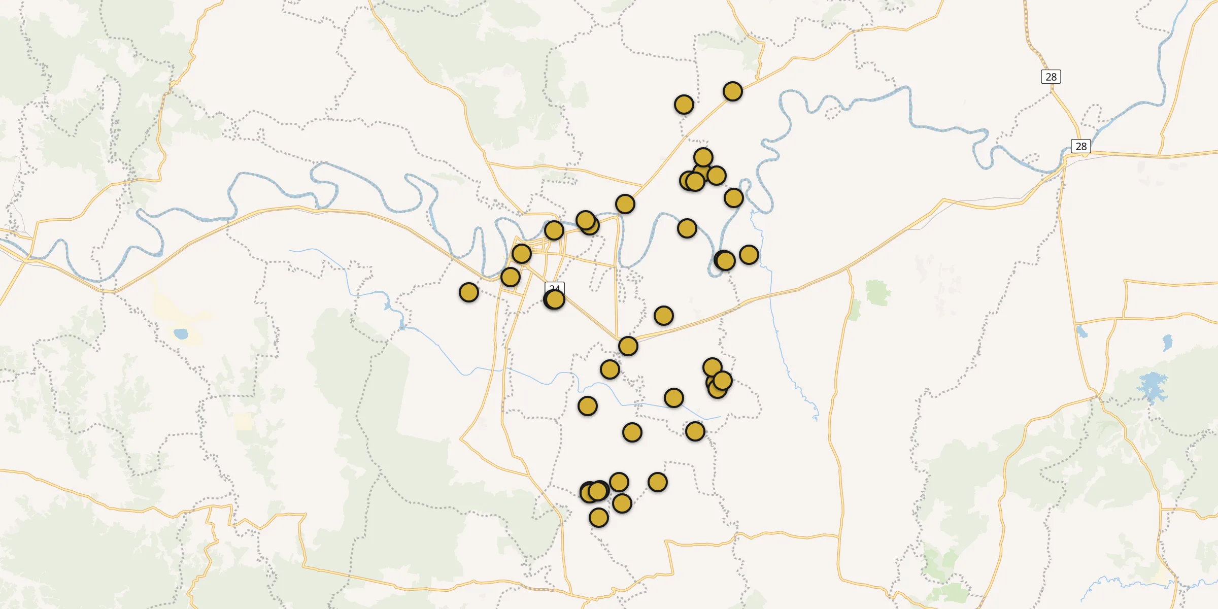 Plan des mosquées à Bojonegoro : cliquez sur un point pour voir la fiche
