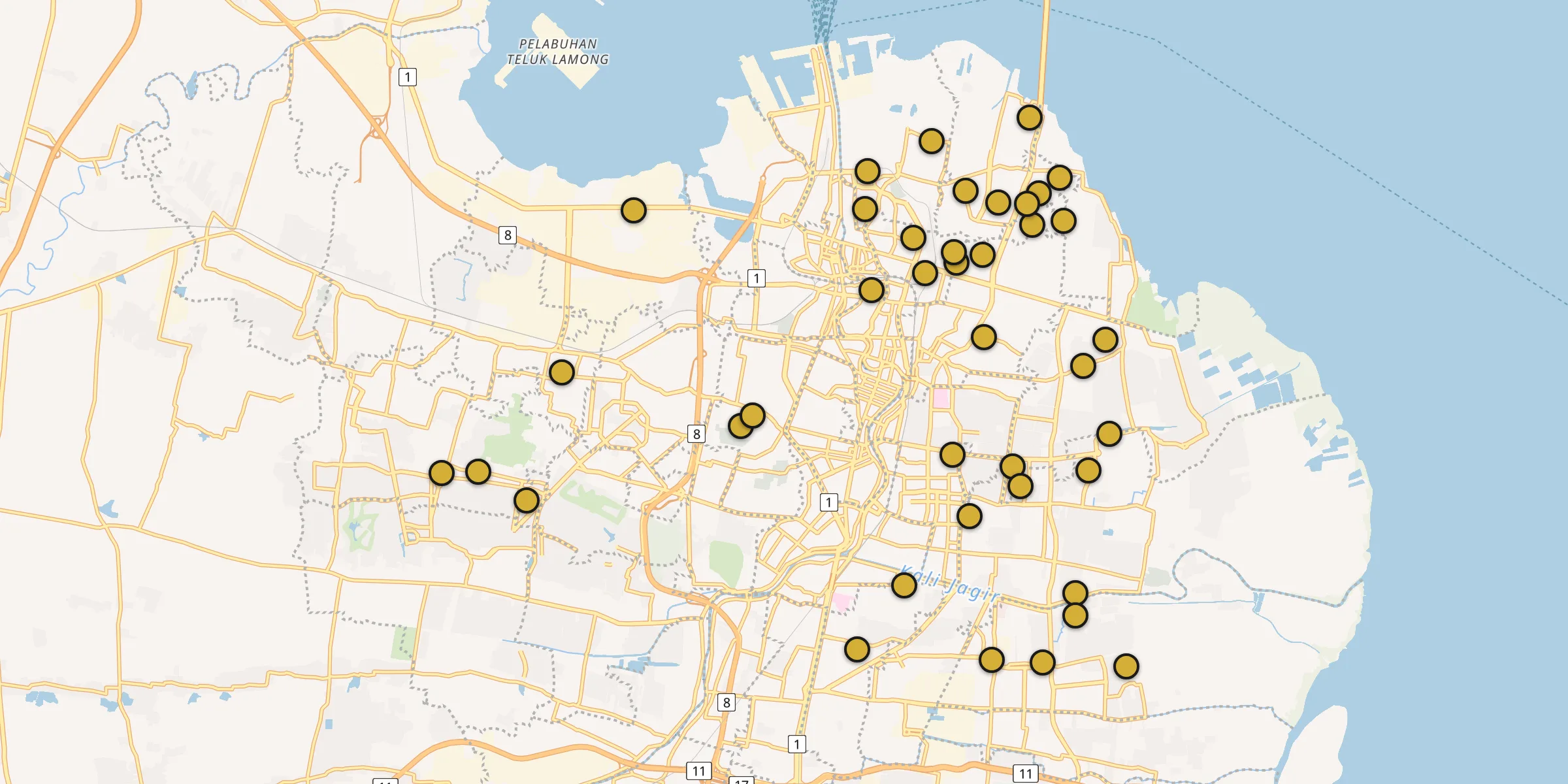 Carte des mosquées à Surabaya