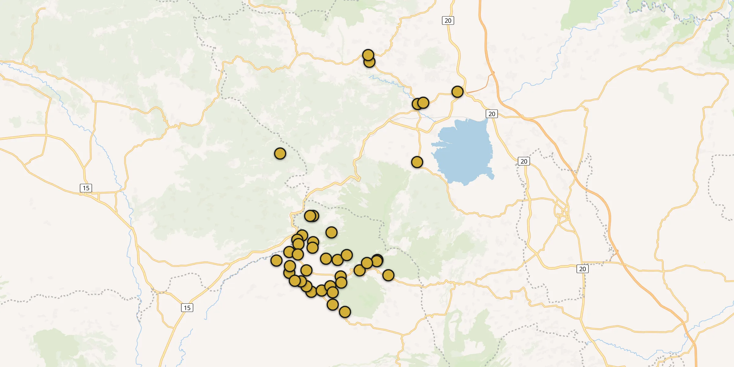 Plan des mosquées à Ambarawa : cliquez sur un point pour voir la fiche