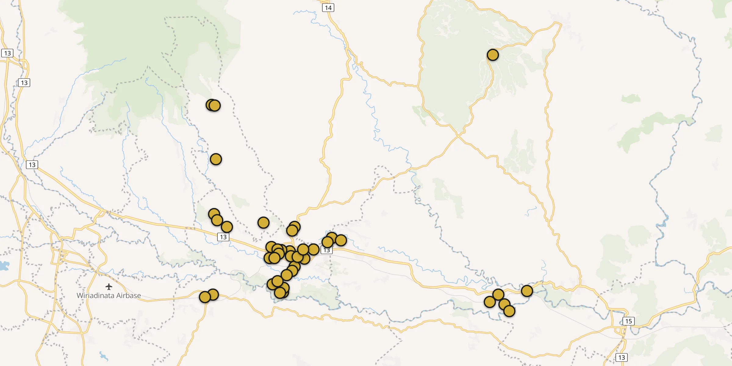 Plan des mosquées à Ciamis : cliquez sur un point pour voir la fiche