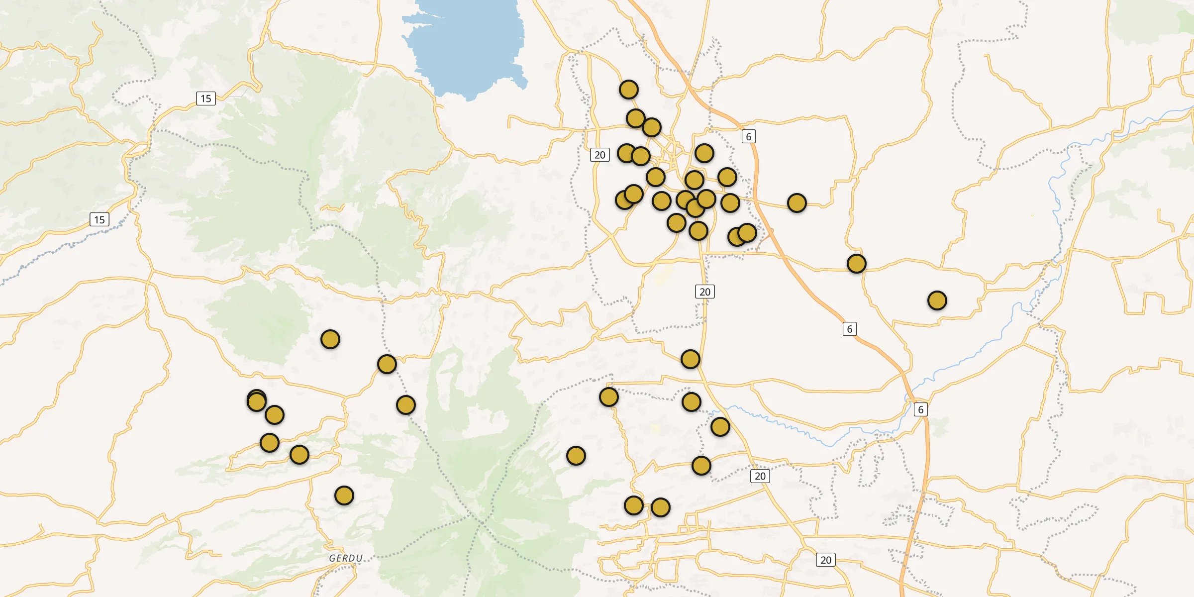 Plan des mosquées à Salatiga : cliquez sur un point pour voir la fiche