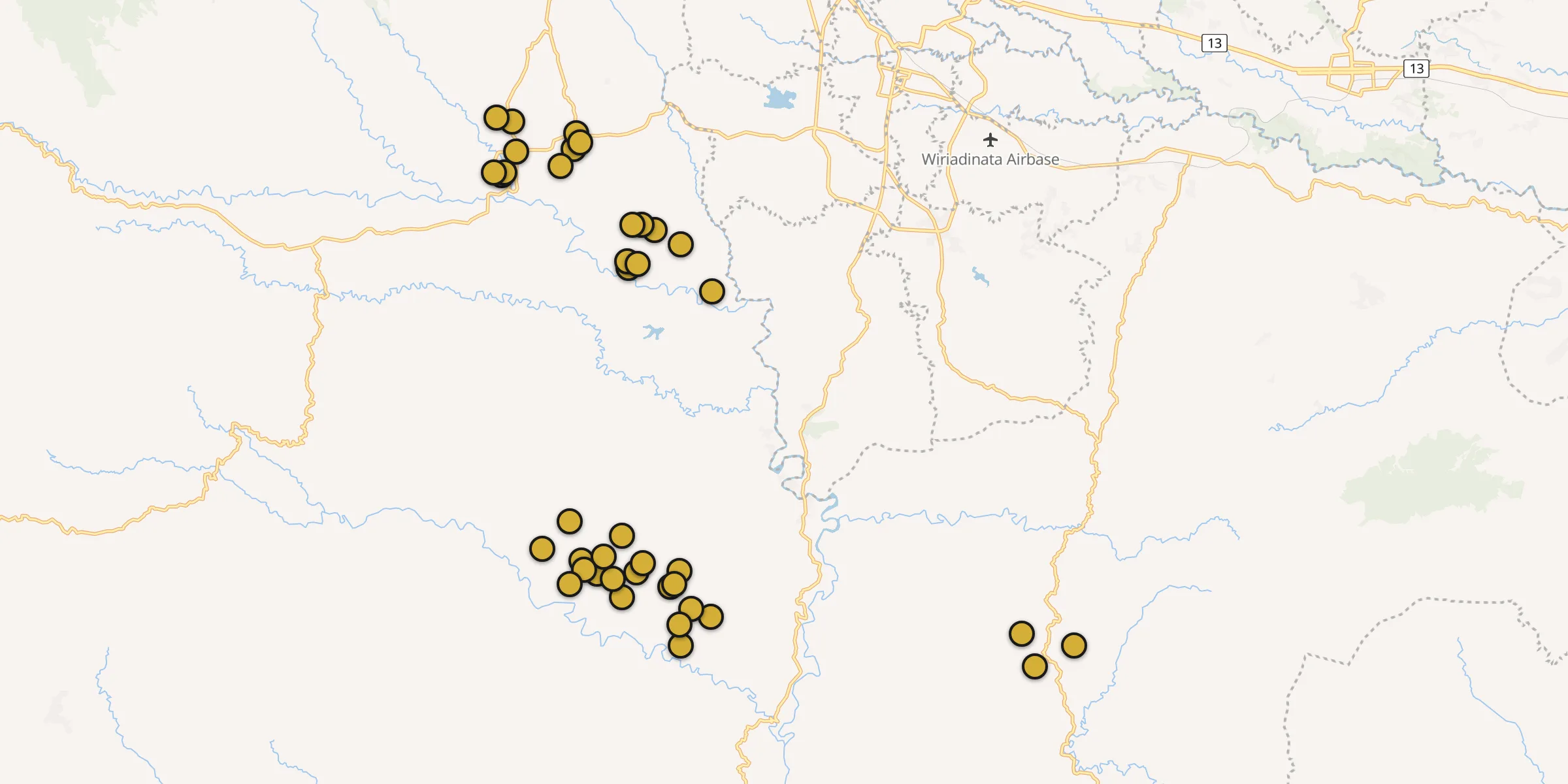 Plan des mosquées à Kawalu : cliquez sur un point pour voir la fiche