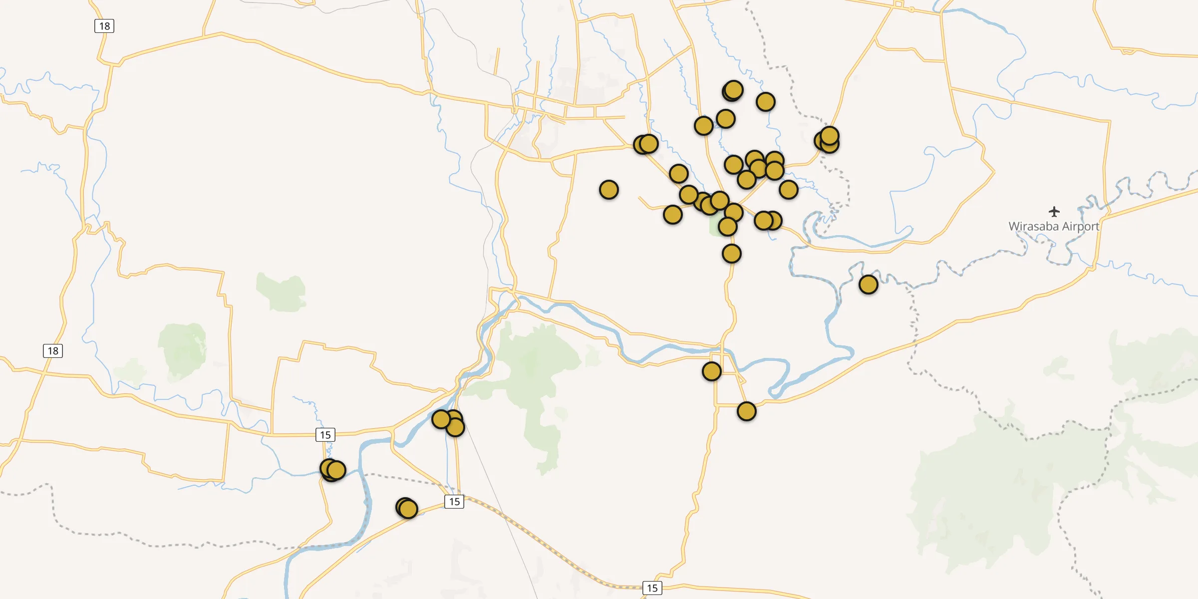 Plan des mosquées à Sokaraja : cliquez sur un point pour voir la fiche
