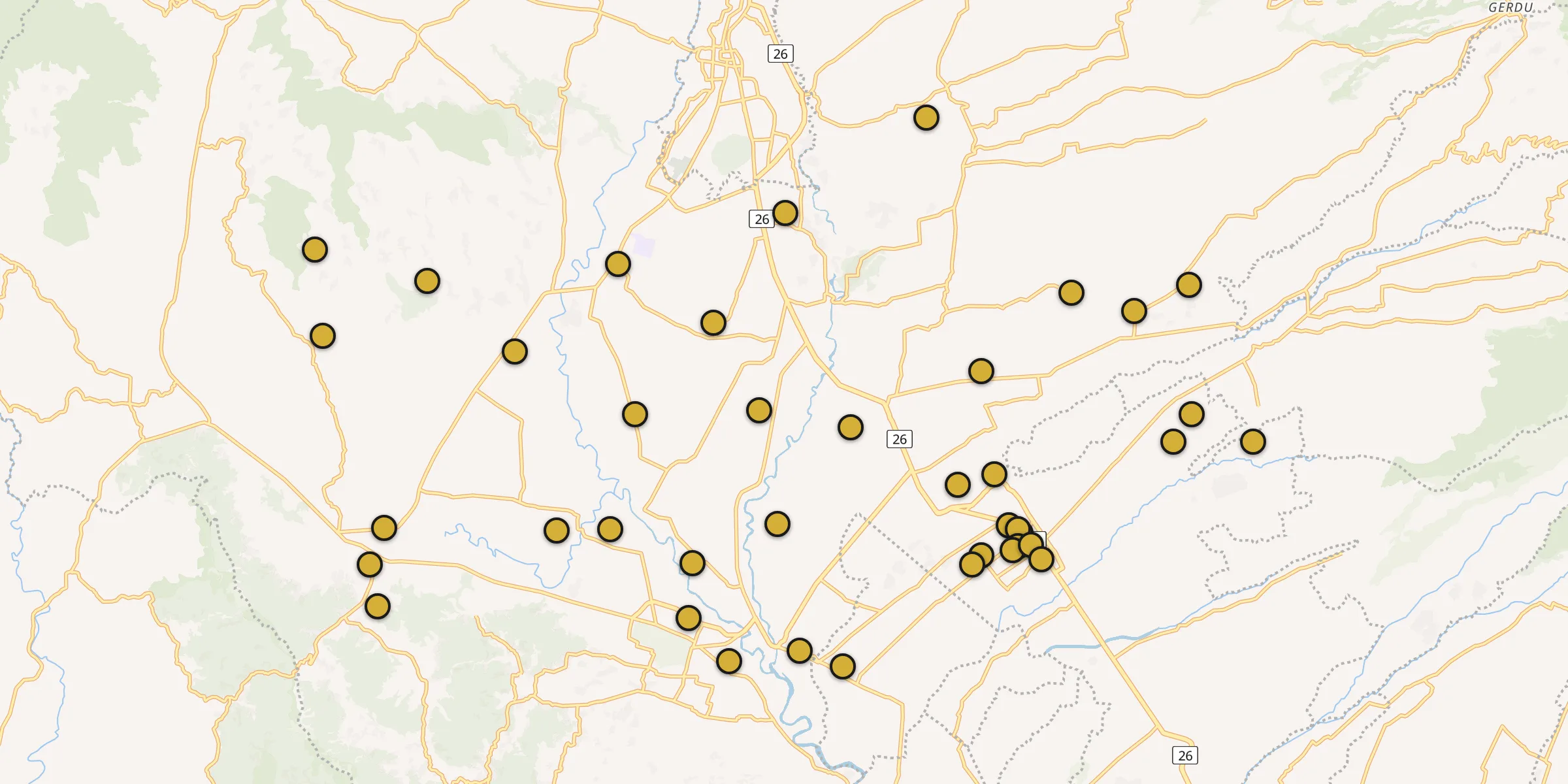 Plan des mosquées à Mertoyudan : cliquez sur un point pour voir la fiche