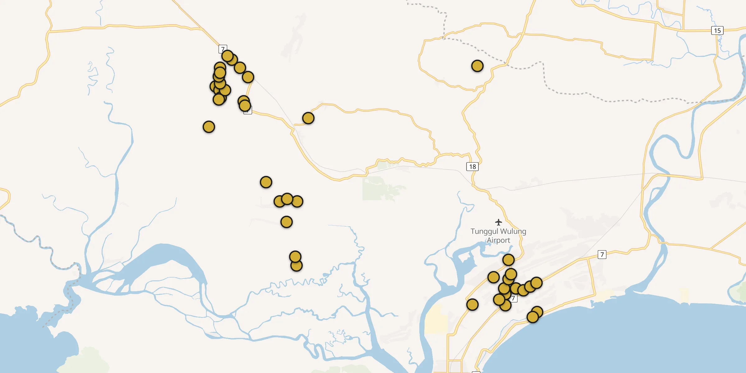Plan des mosquées à Cilacap : cliquez sur un point pour voir la fiche