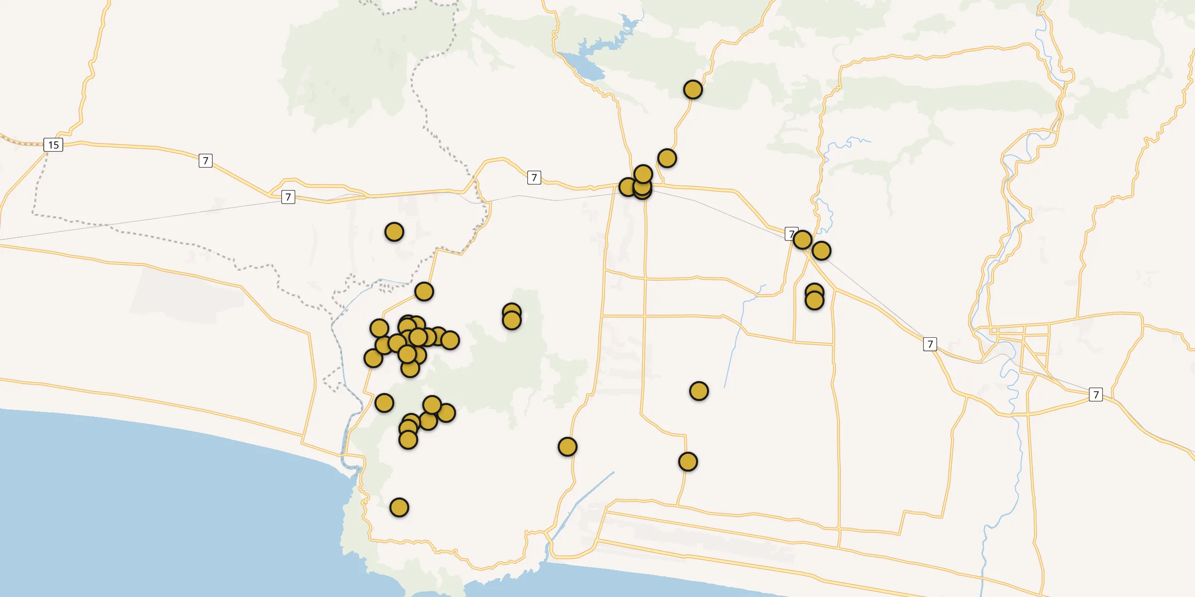 Plan des mosquées à Gombong : cliquez sur un point pour voir la fiche