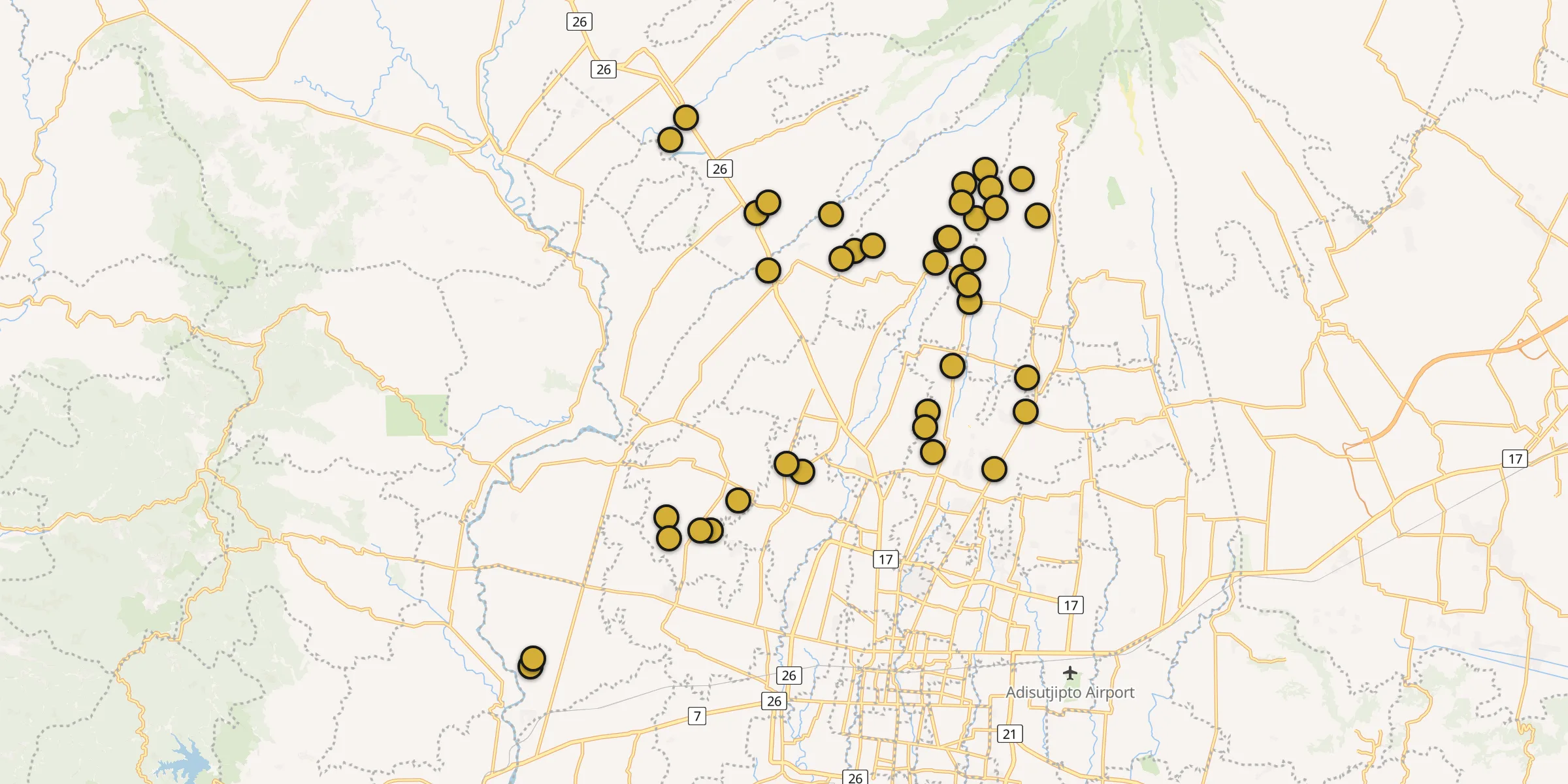 Plan des mosquées à Sleman : cliquez sur un point pour voir la fiche