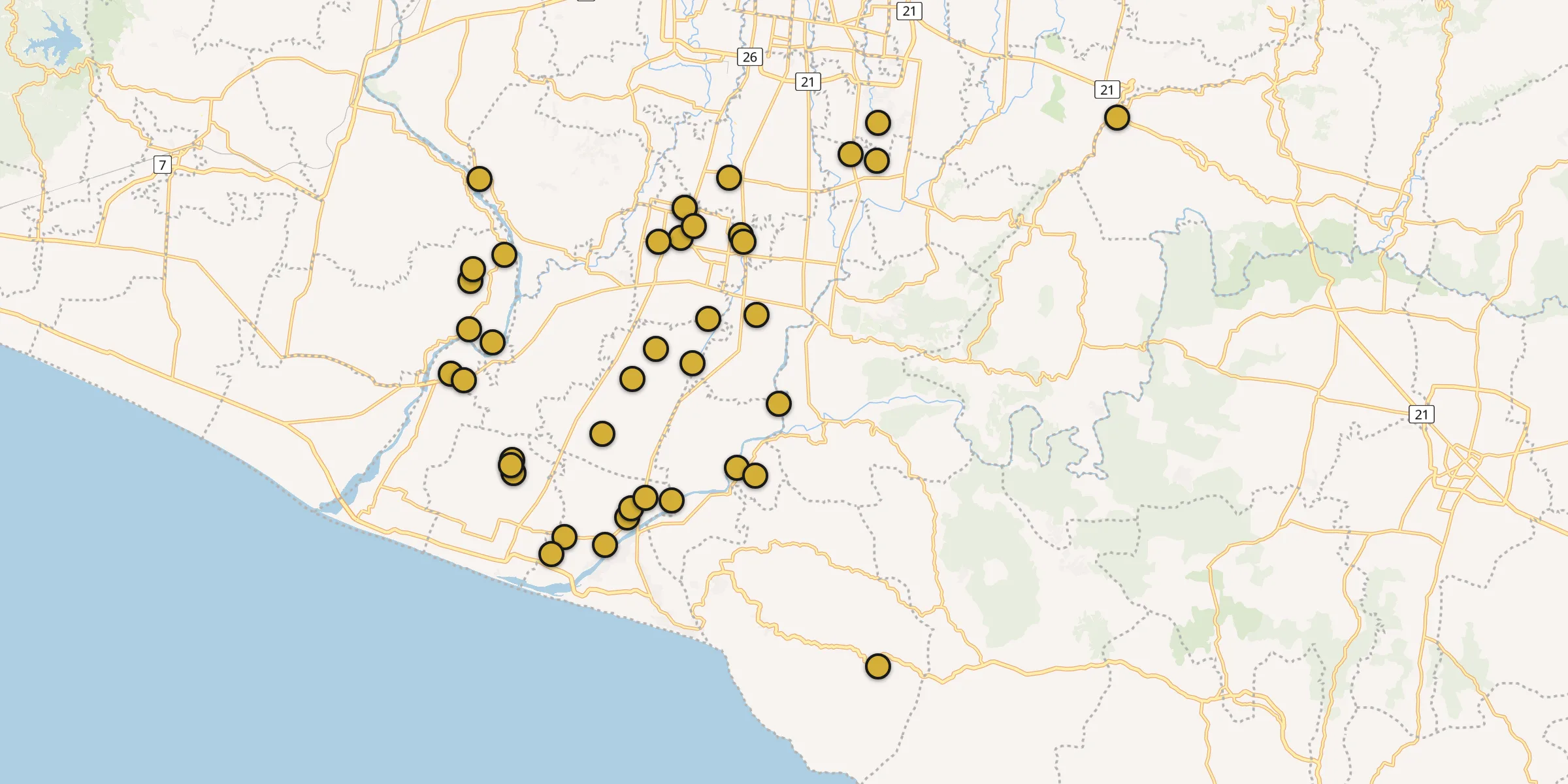 Plan des mosquées à Bantul : cliquez sur un point pour voir la fiche