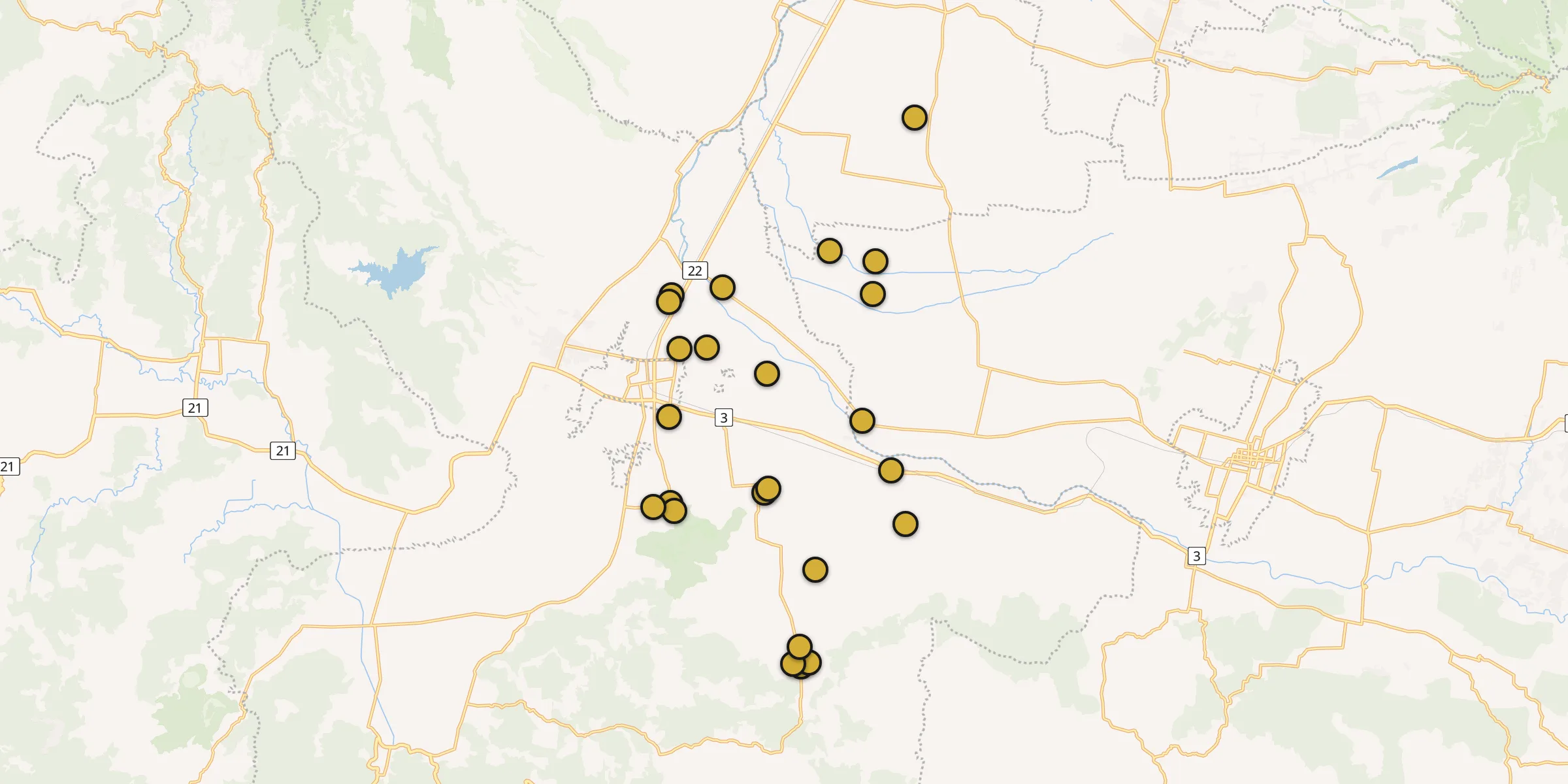 Plan des mosquées à Kedungwaru : cliquez sur un point pour voir la fiche