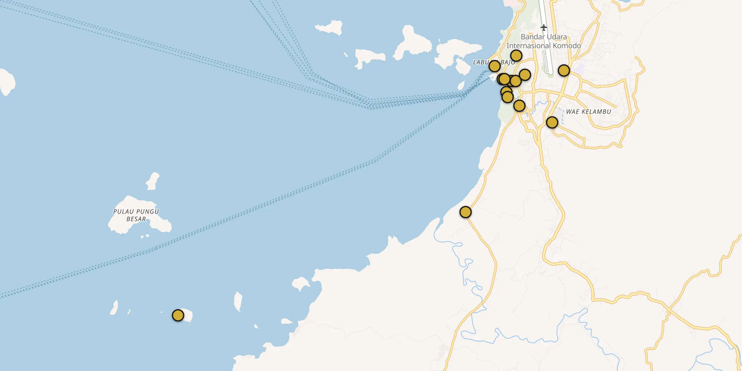 Plan des mosquées à Labuan Bajo : cliquez sur un point pour voir la fiche