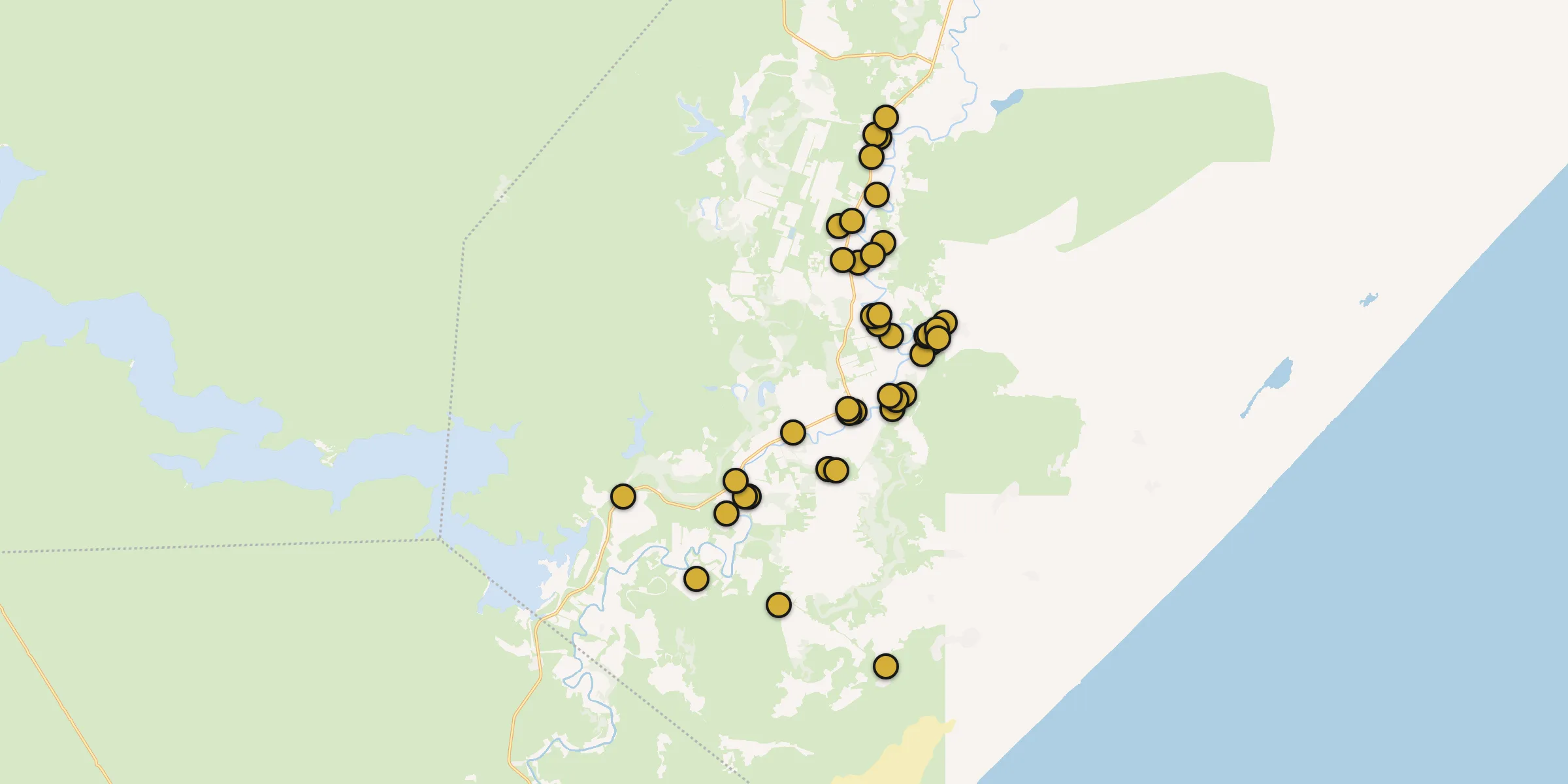 Plan des mosquées à Jamaame : cliquez sur un point pour voir la fiche