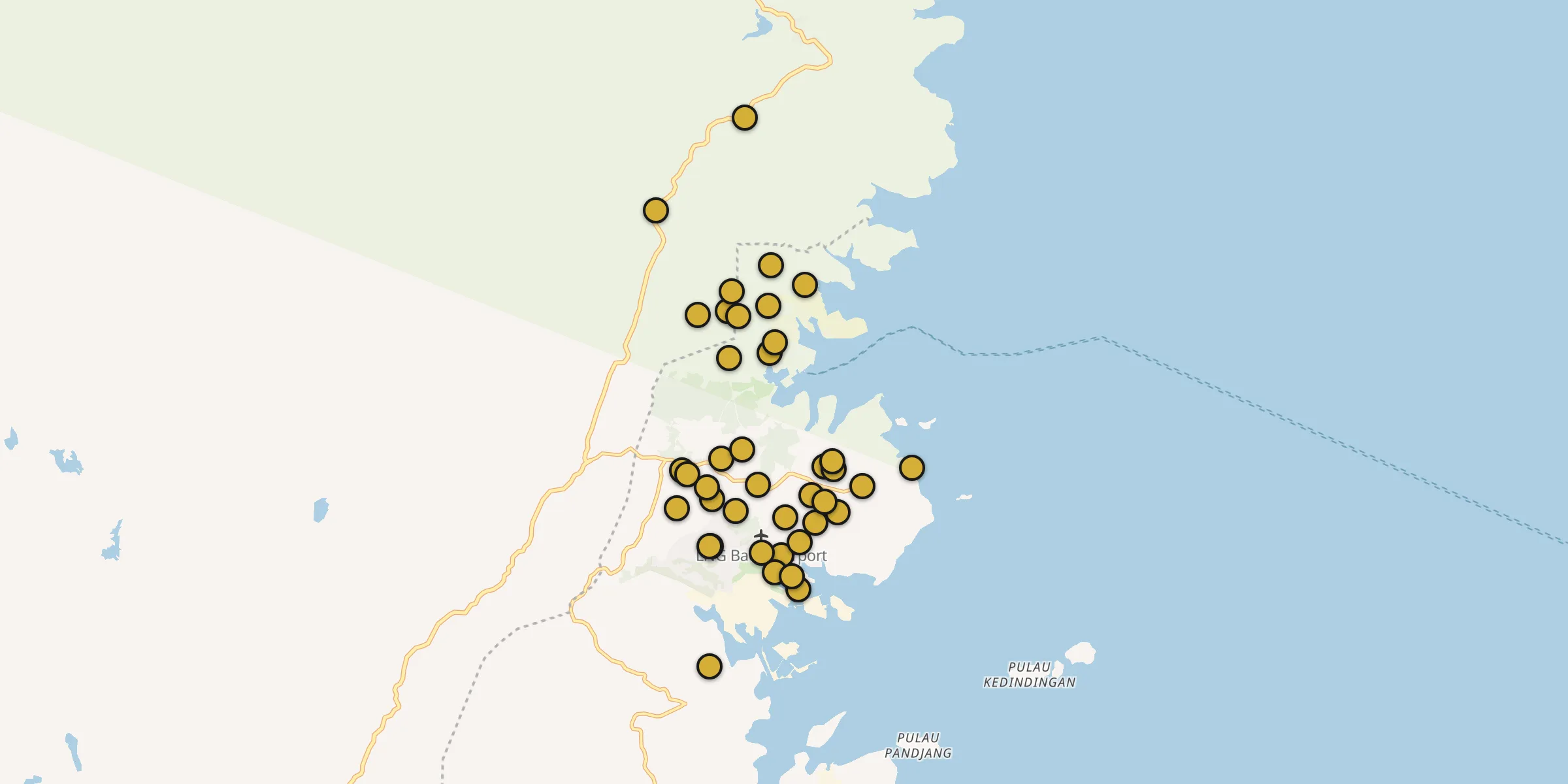 Plan des mosquées à Bontang : cliquez sur un point pour voir la fiche