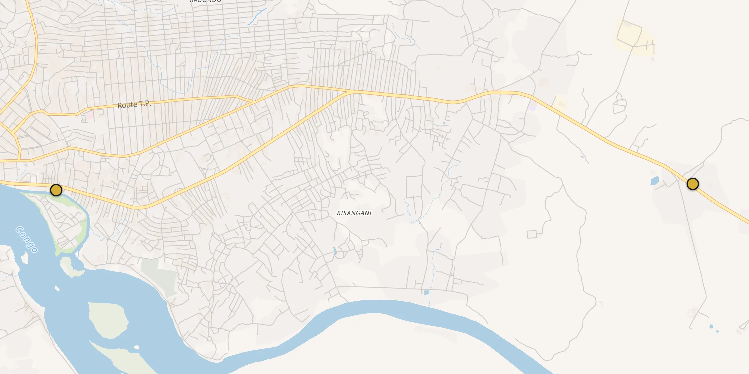 Plan des mosquées à Kisangani : cliquez sur un point pour voir la fiche