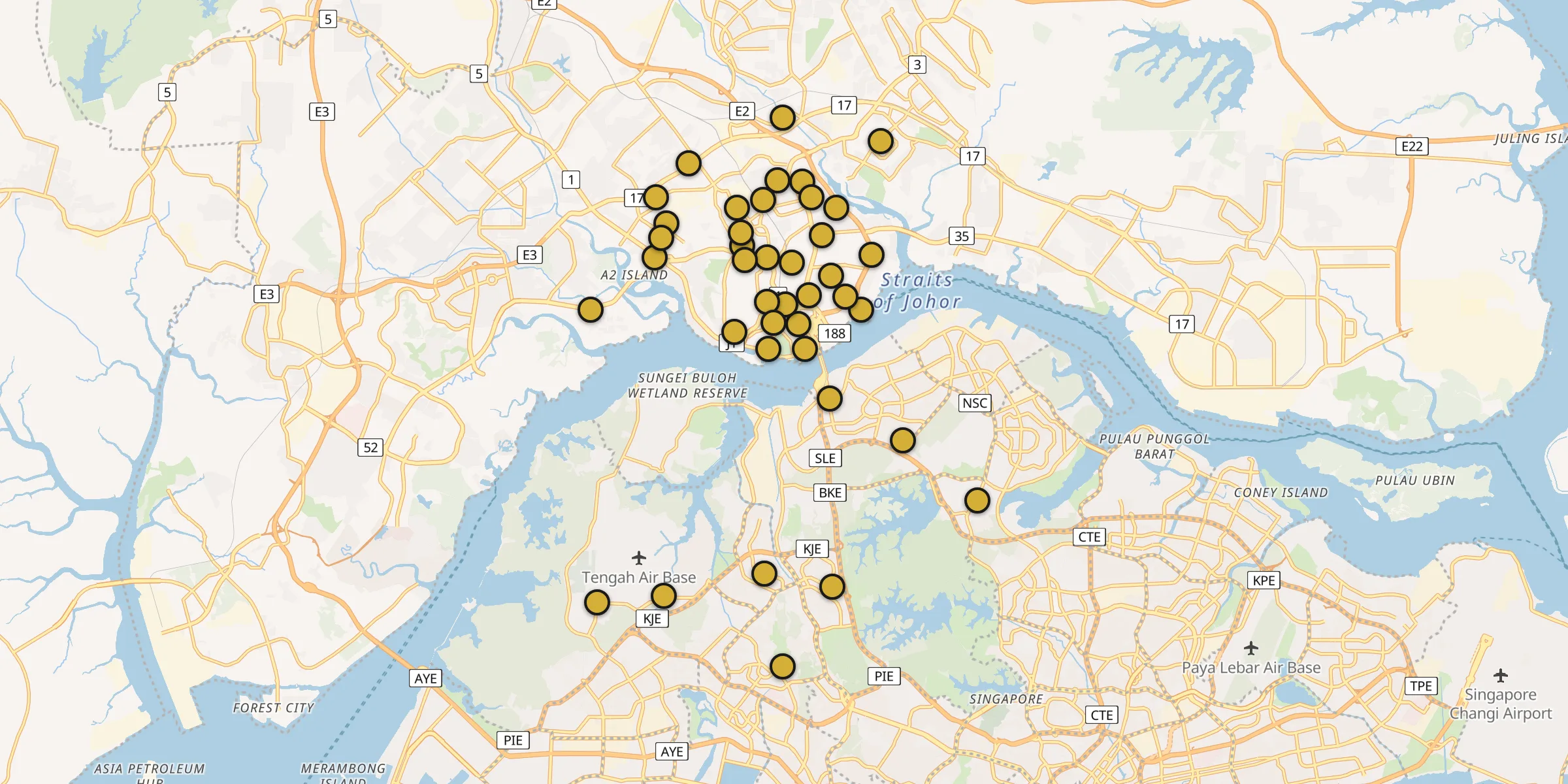 Carte des mosquées à Johor Bahru