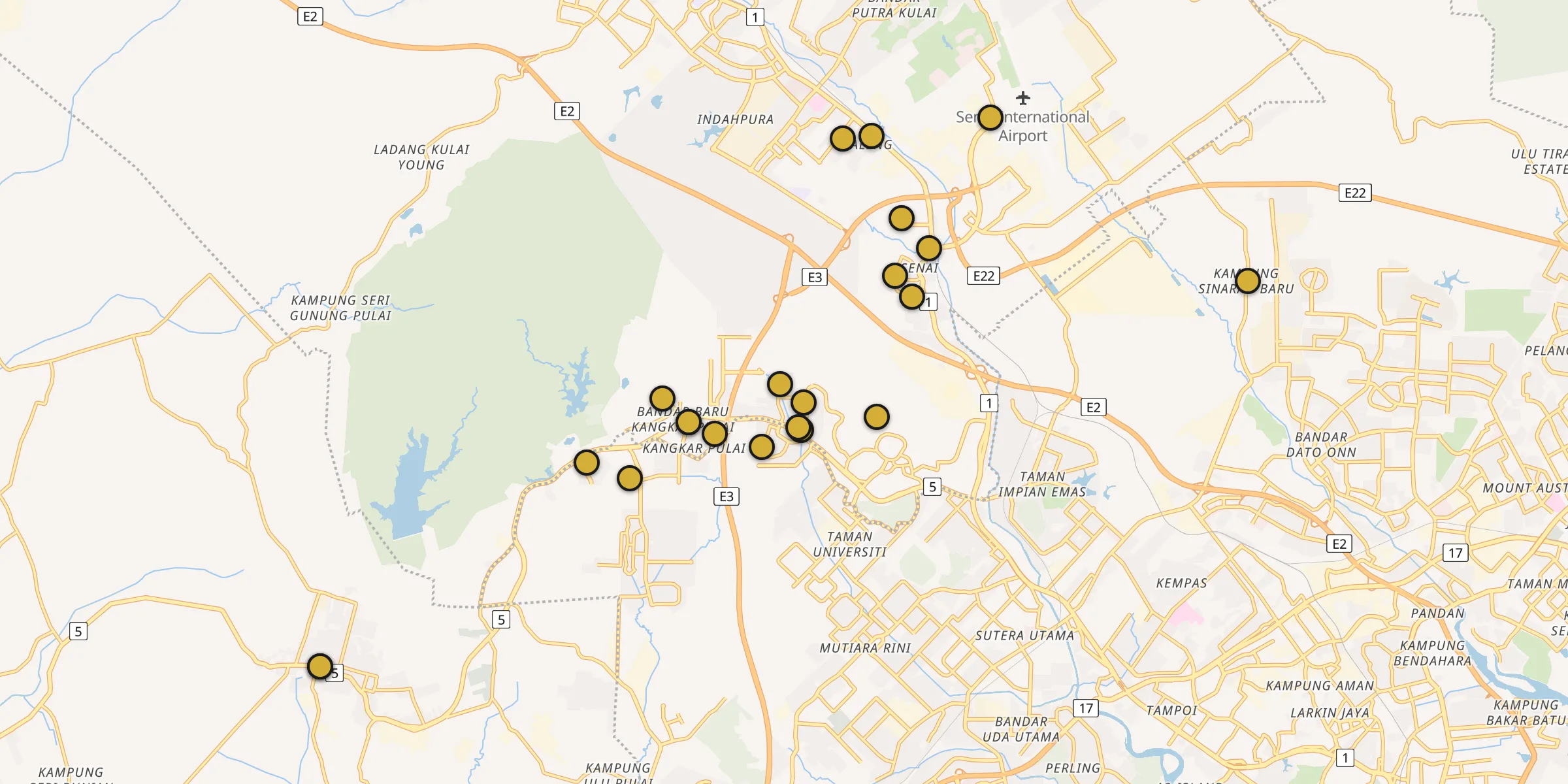 Plan des mosquées à Taman Senai : cliquez sur un point pour voir la fiche