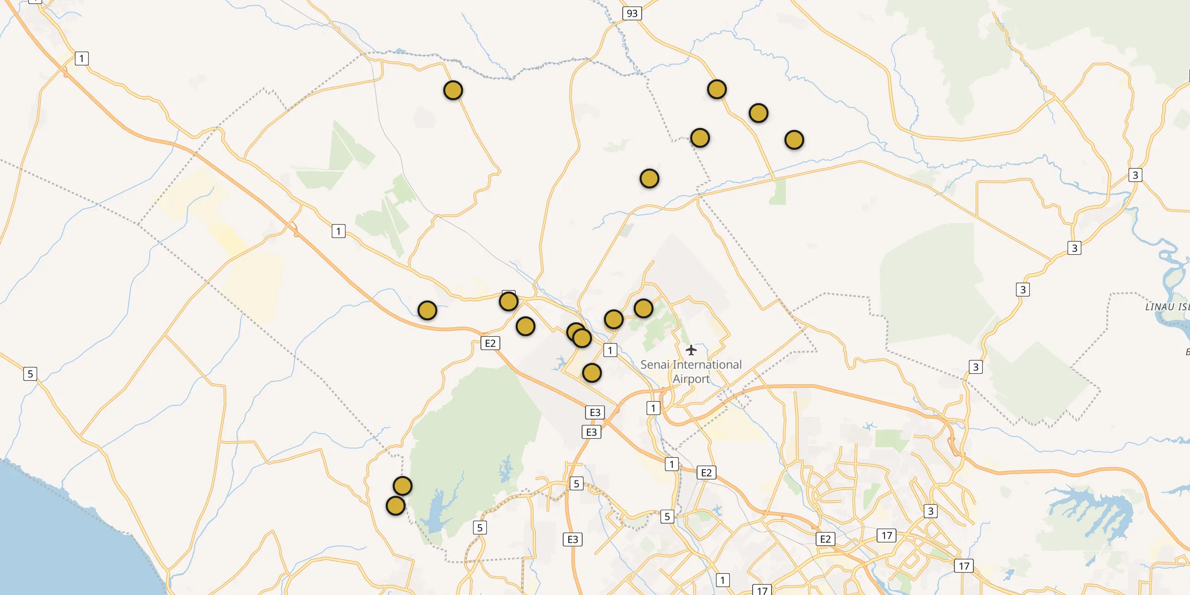 Plan des mosquées à Kulai : cliquez sur un point pour voir la fiche