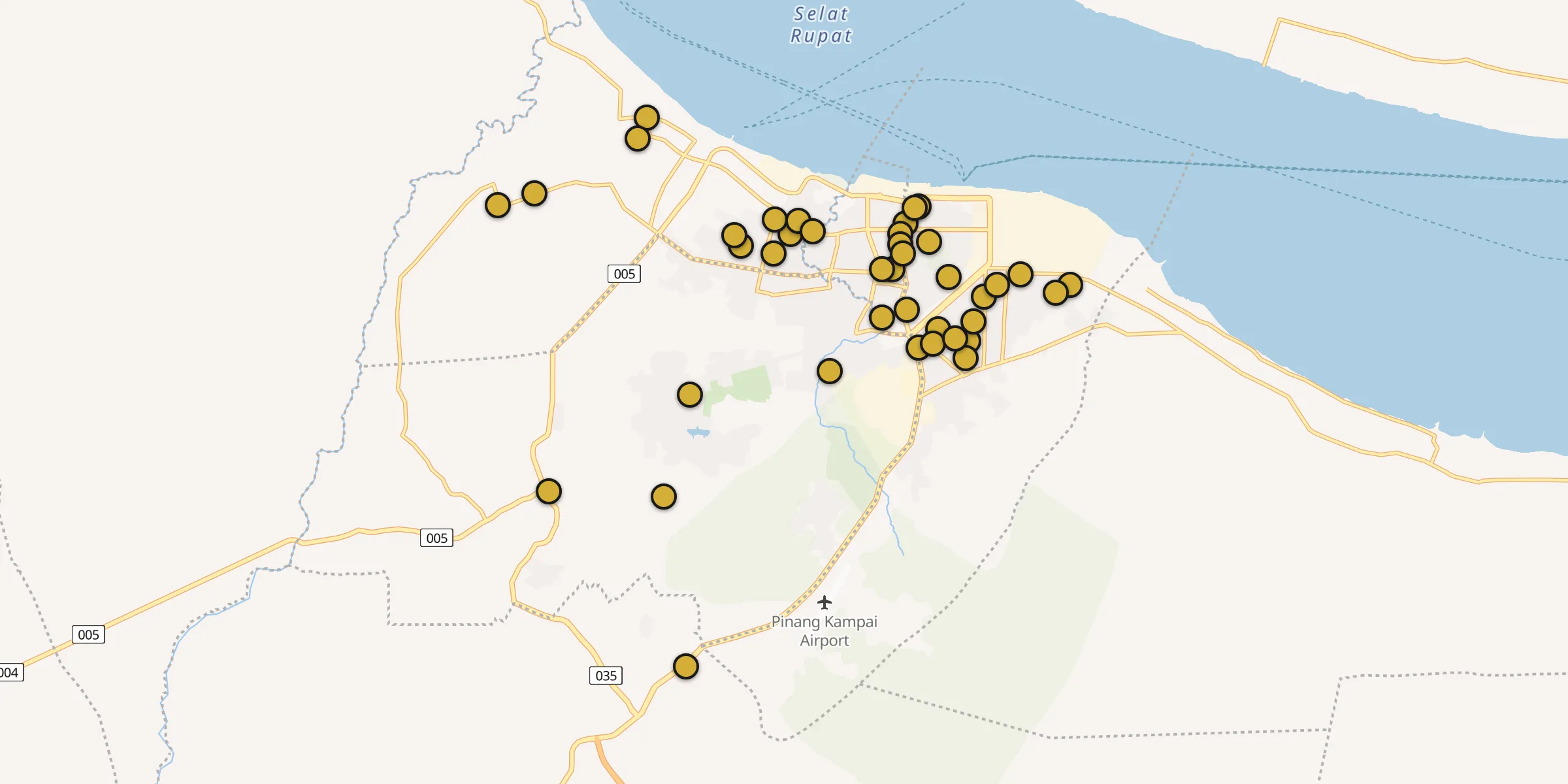 Plan des mosquées à Dumai : cliquez sur un point pour voir la fiche
